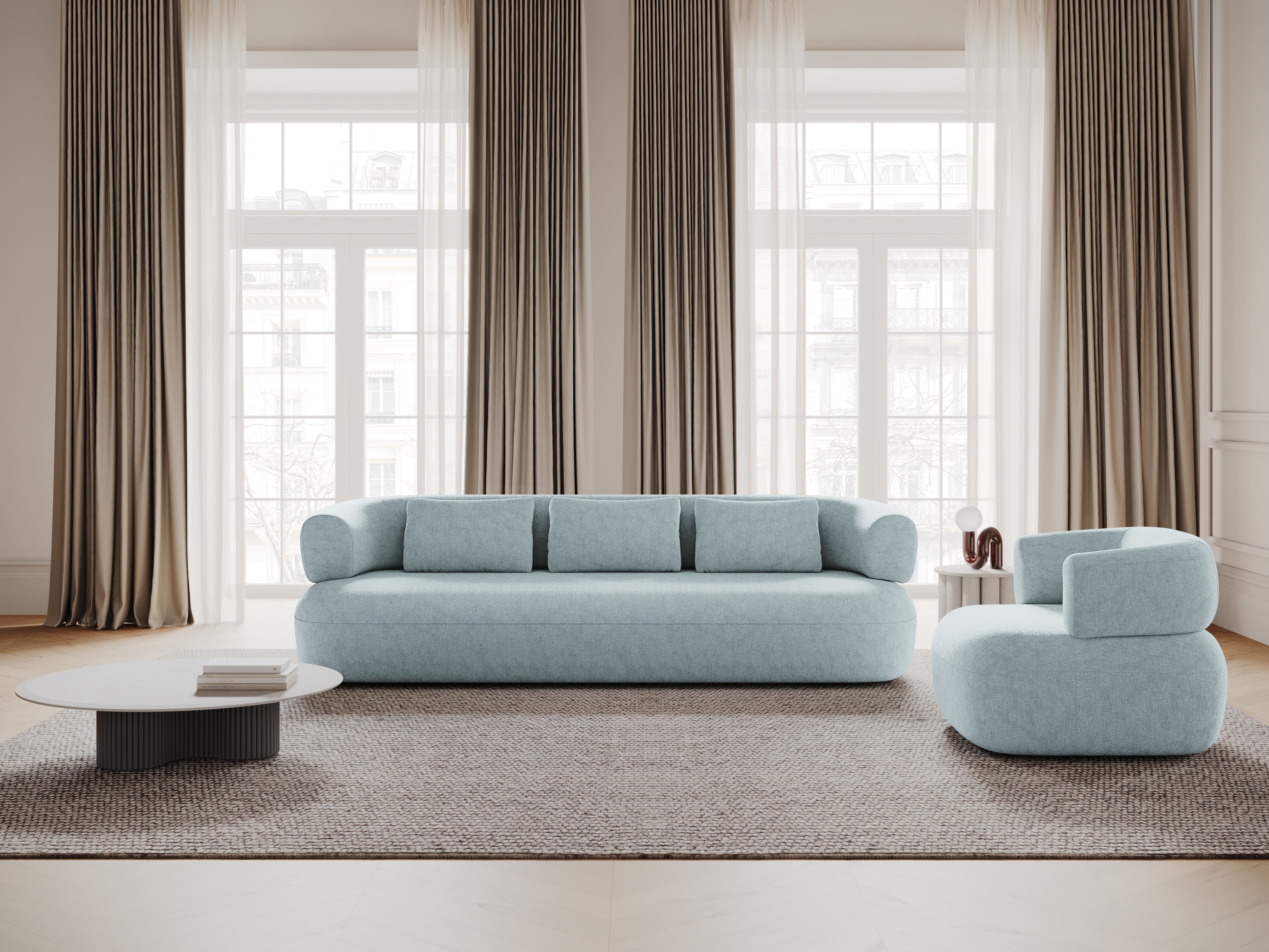 Sofa für 3,5 Personen ALDRIN in himmelblauem Chenille