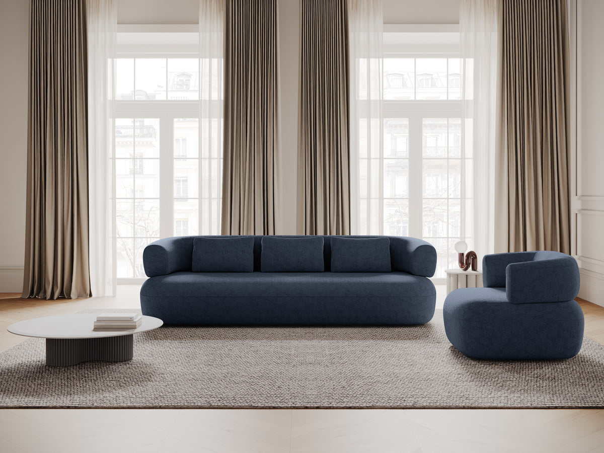 3-sitziger rechter Ecksofa ALDRIN in marineblauem Chenille