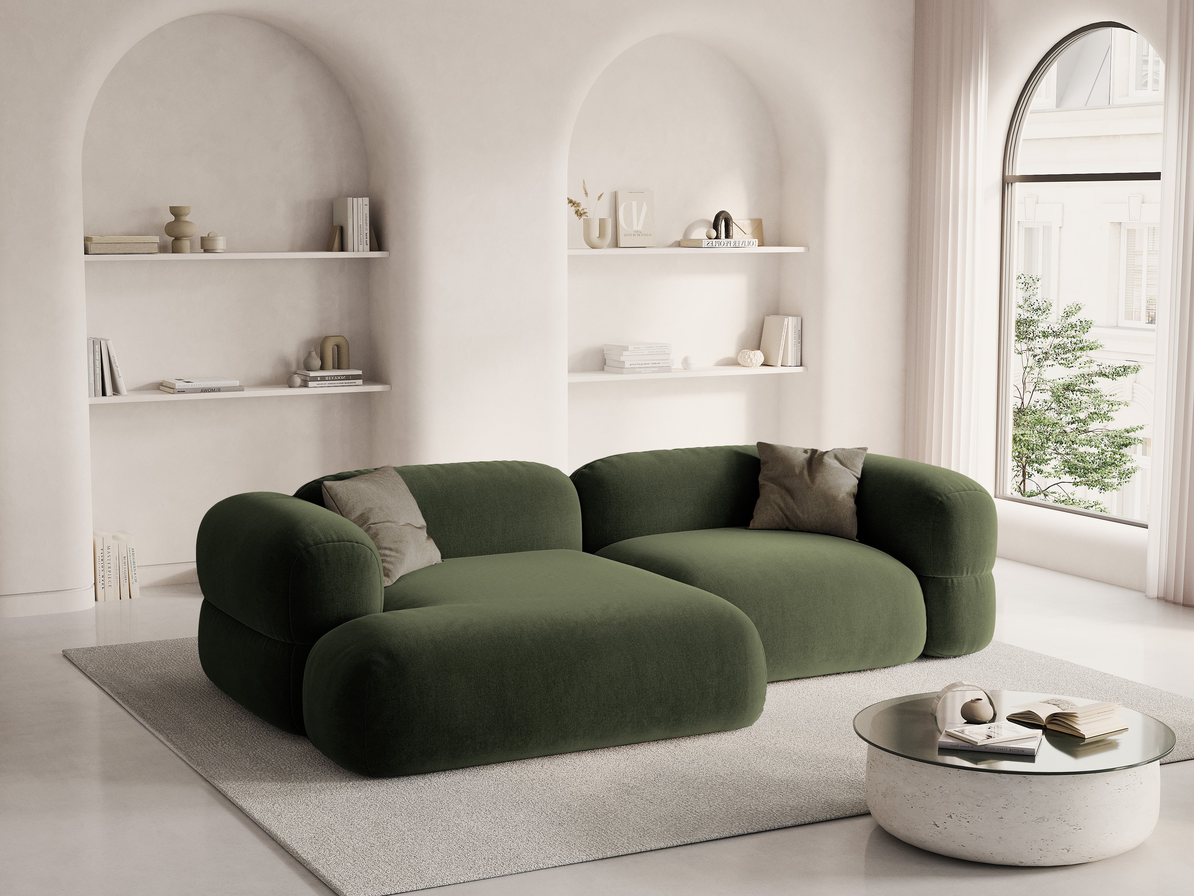 Left-facing velvet corner sofa ROGER olive