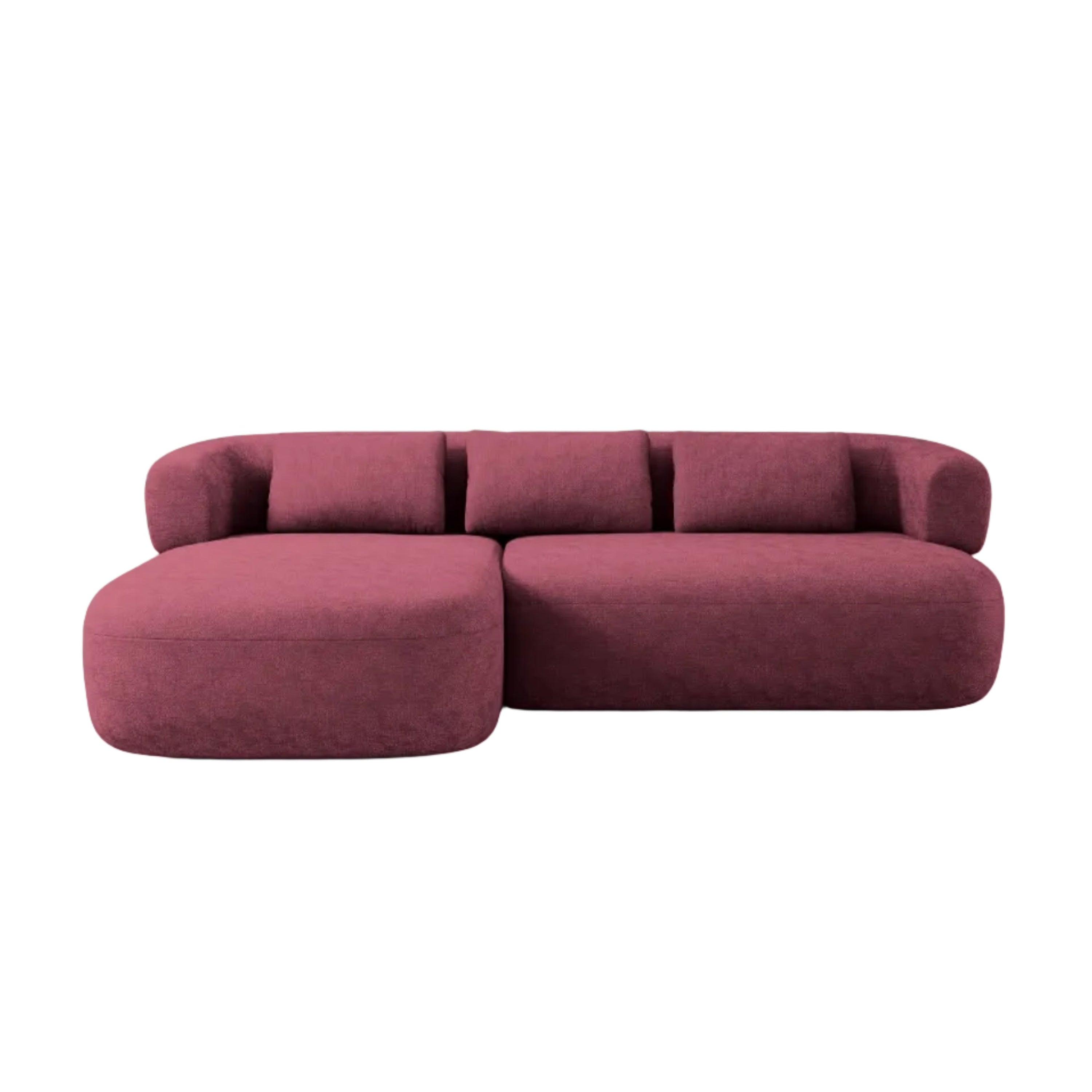 3-sitziger linker Ecksofa ALDRIN in karminrotem Chenille
