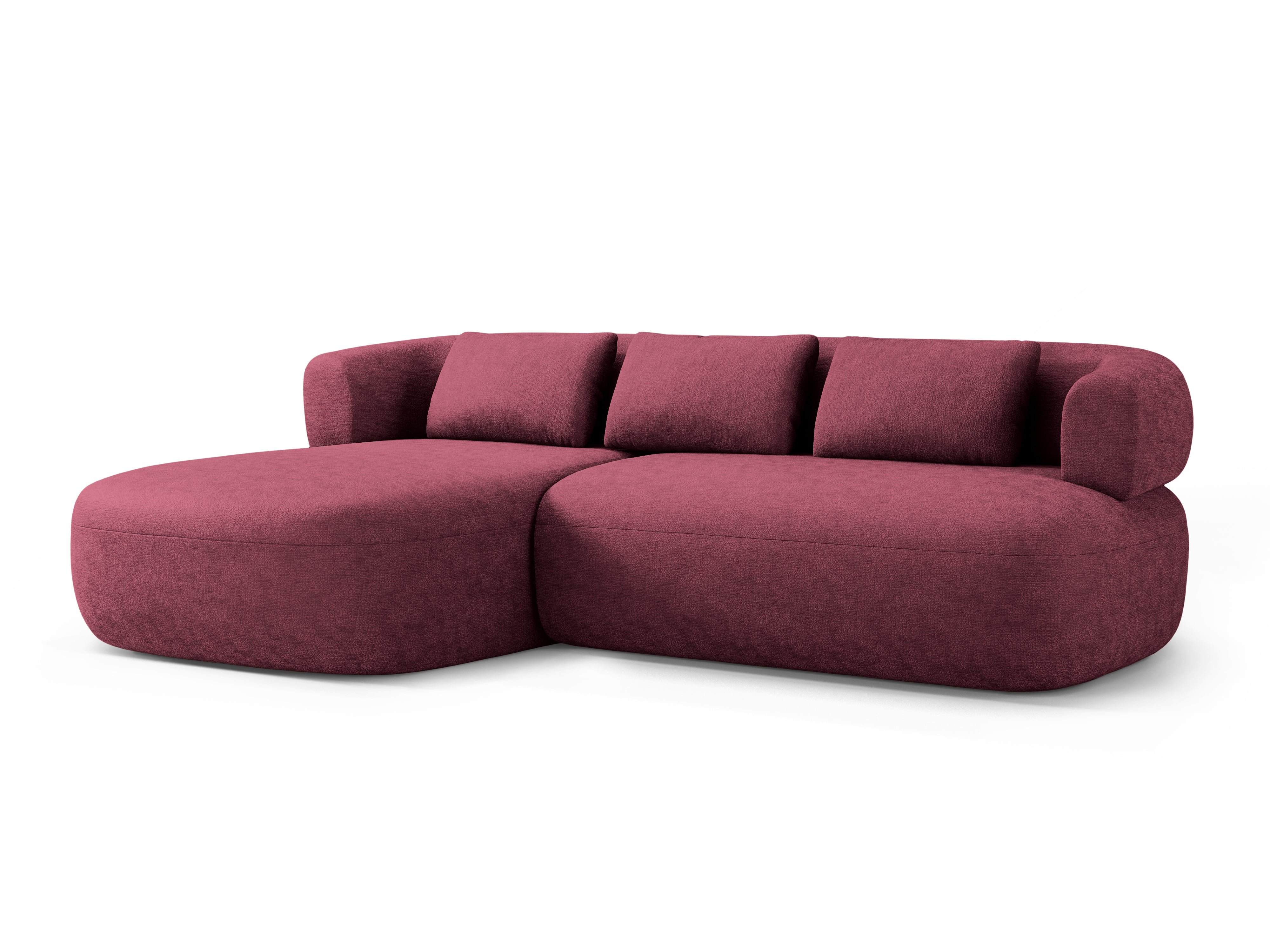 3-sitziger linker Ecksofa ALDRIN in karminrotem Chenille