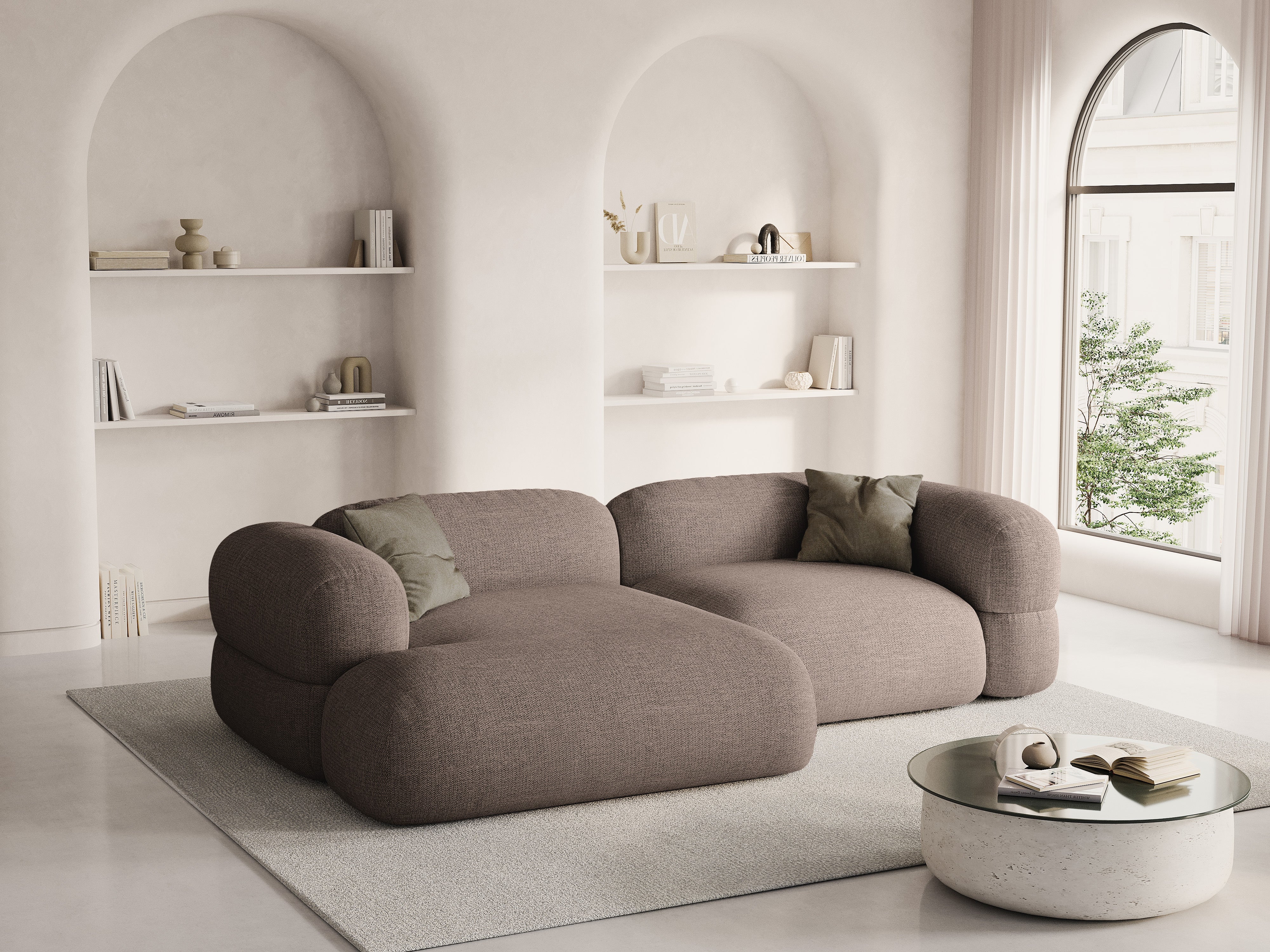 Left-sided corner sofa ROGER cappuccino chenille