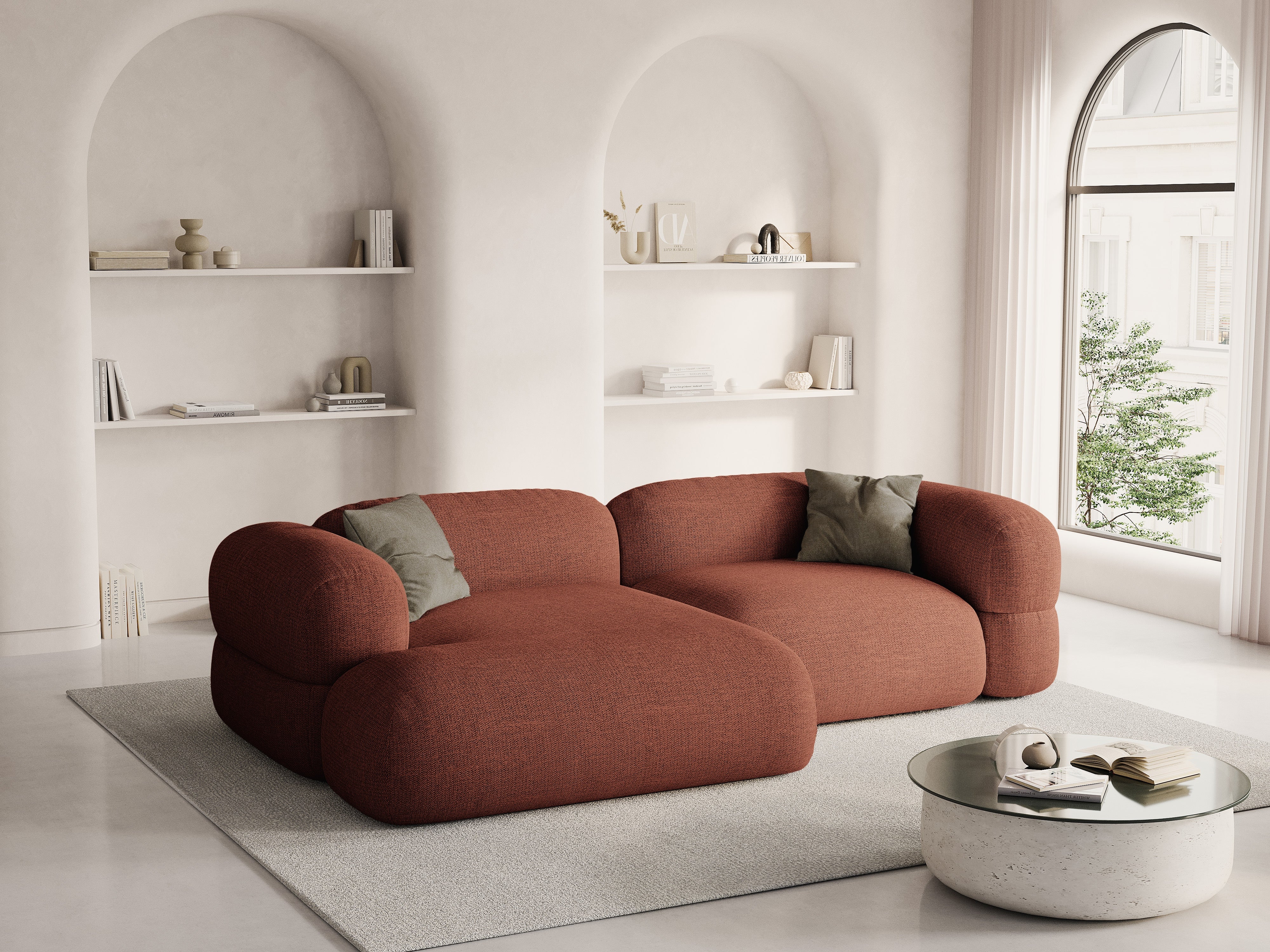 Left-sided corner sofa ROGER coral chenille