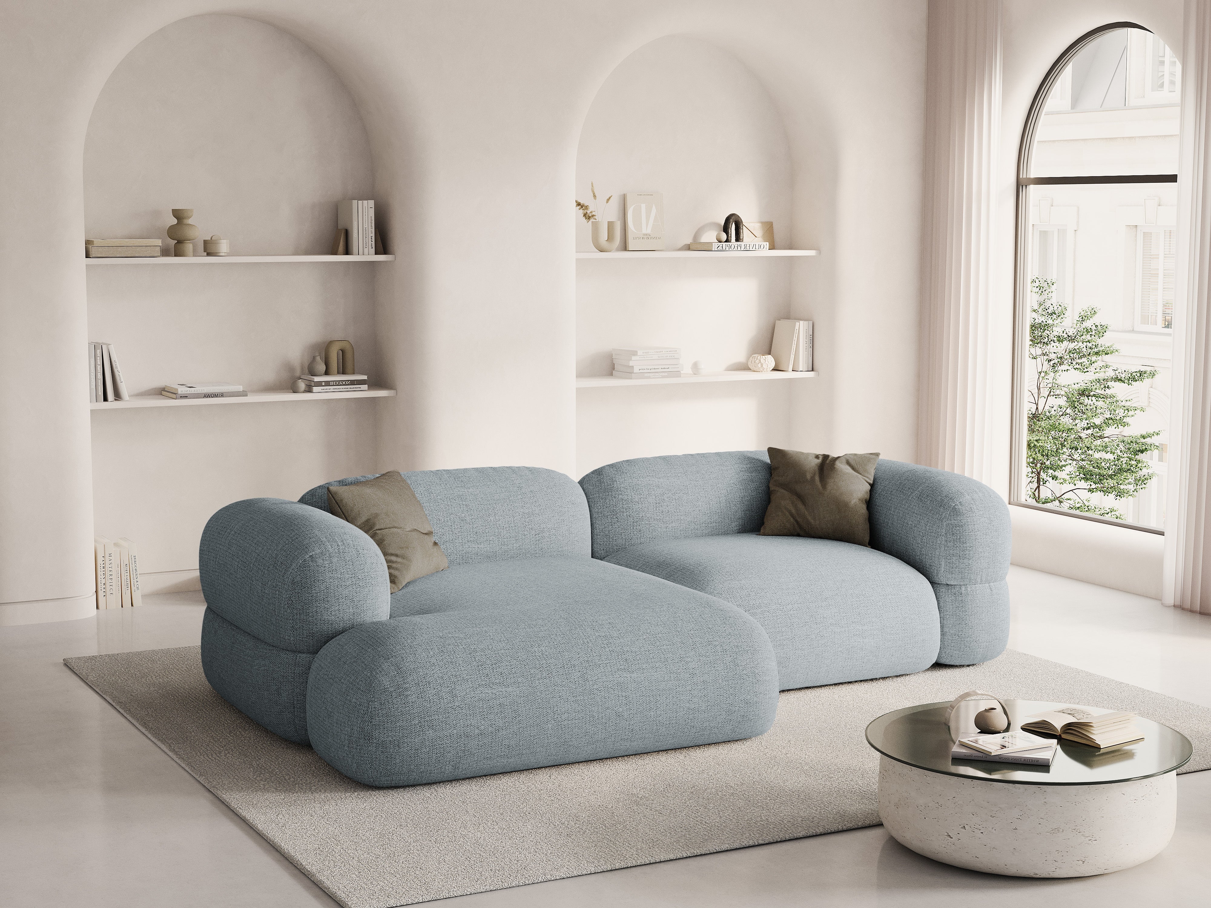 Left-sided corner sofa ROGER blue chenille
