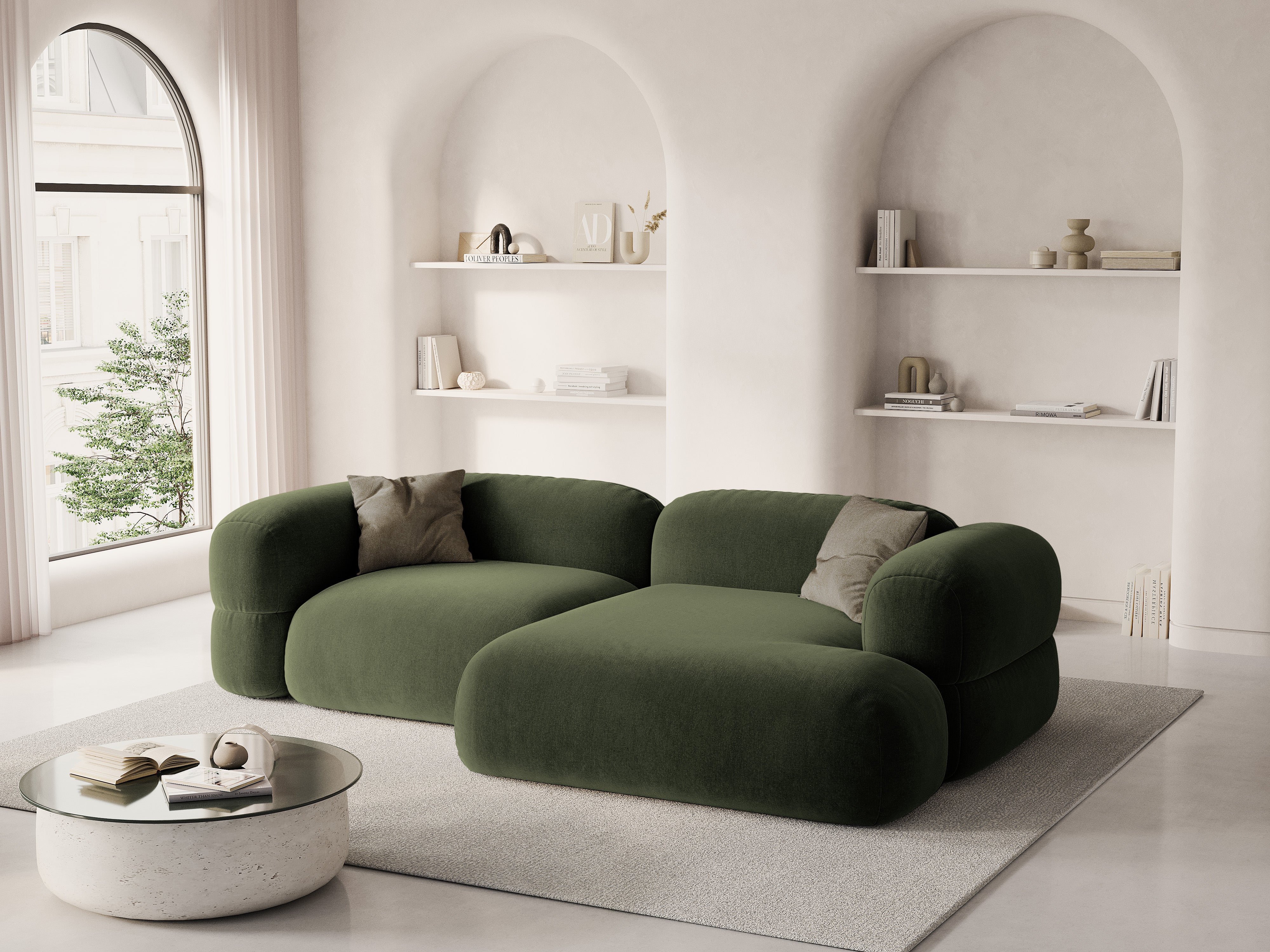 Right-facing velvet corner sofa ROGER olive
