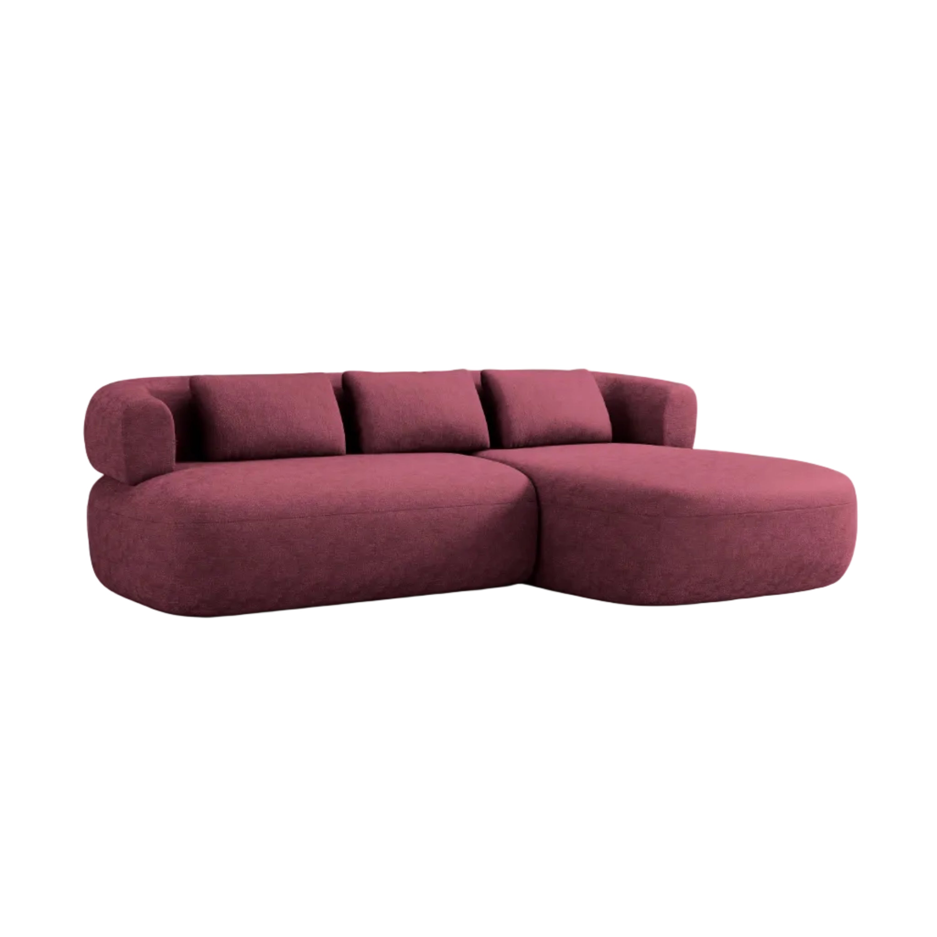 3-sitziger, rechtsseitiger ALDRIN Ecksofa in karminrotem Chenille