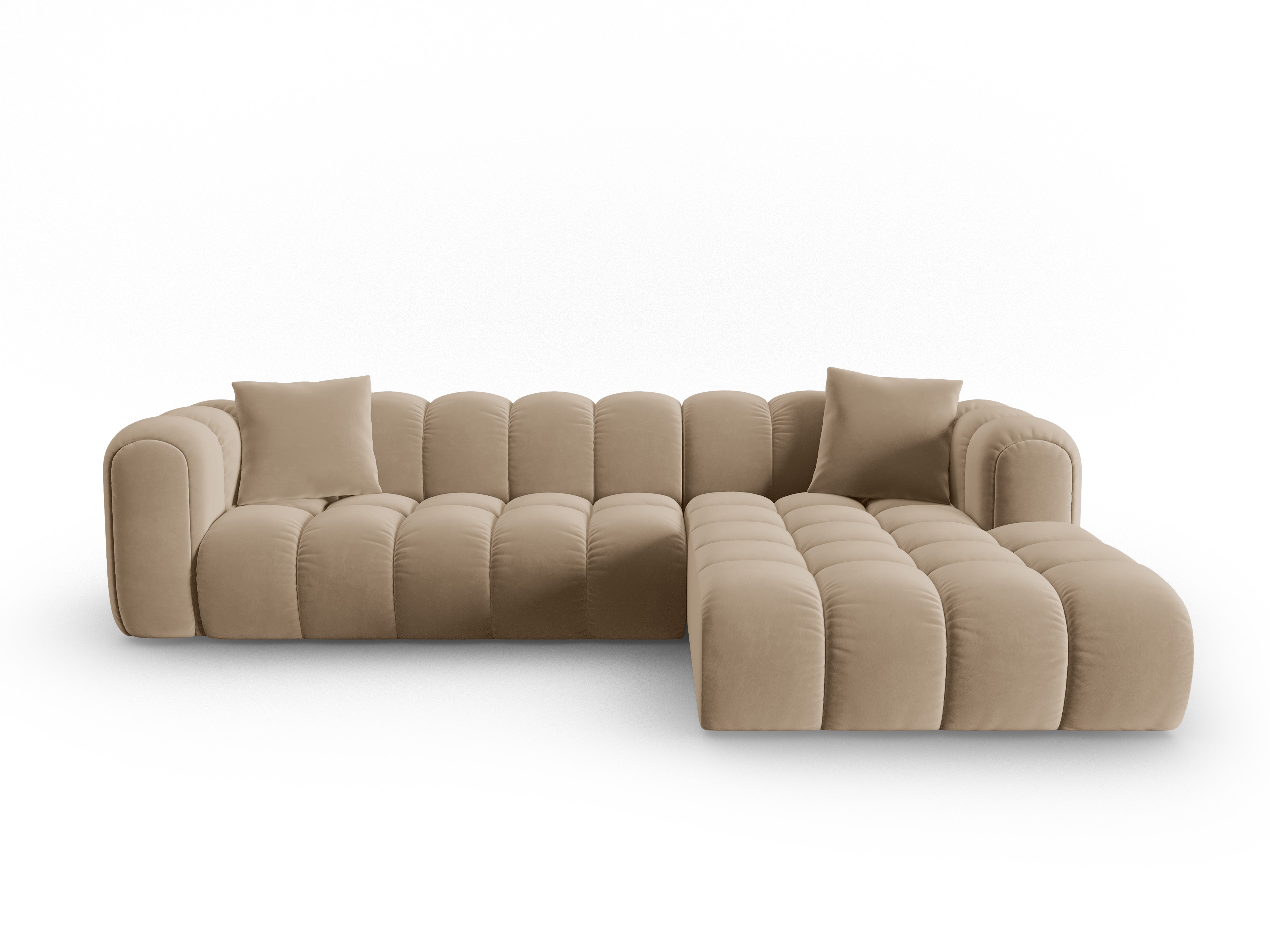 Velvet corner sofa for four people, right-facing, ASTRO, sand color