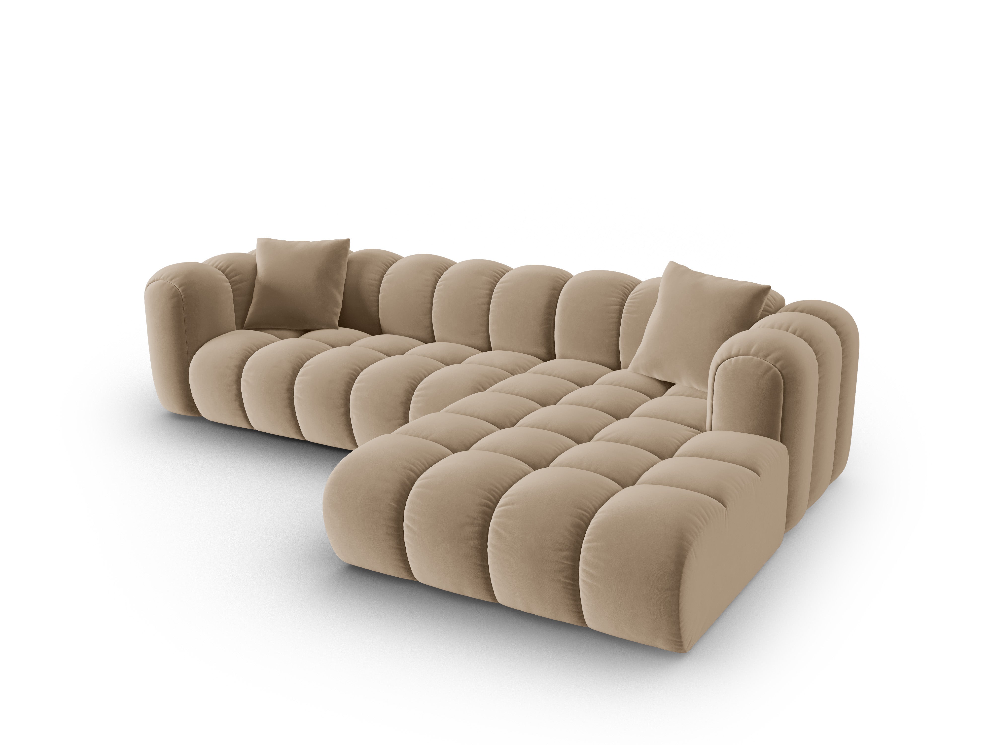 Velvet corner sofa for four people, right-facing, ASTRO, sand color
