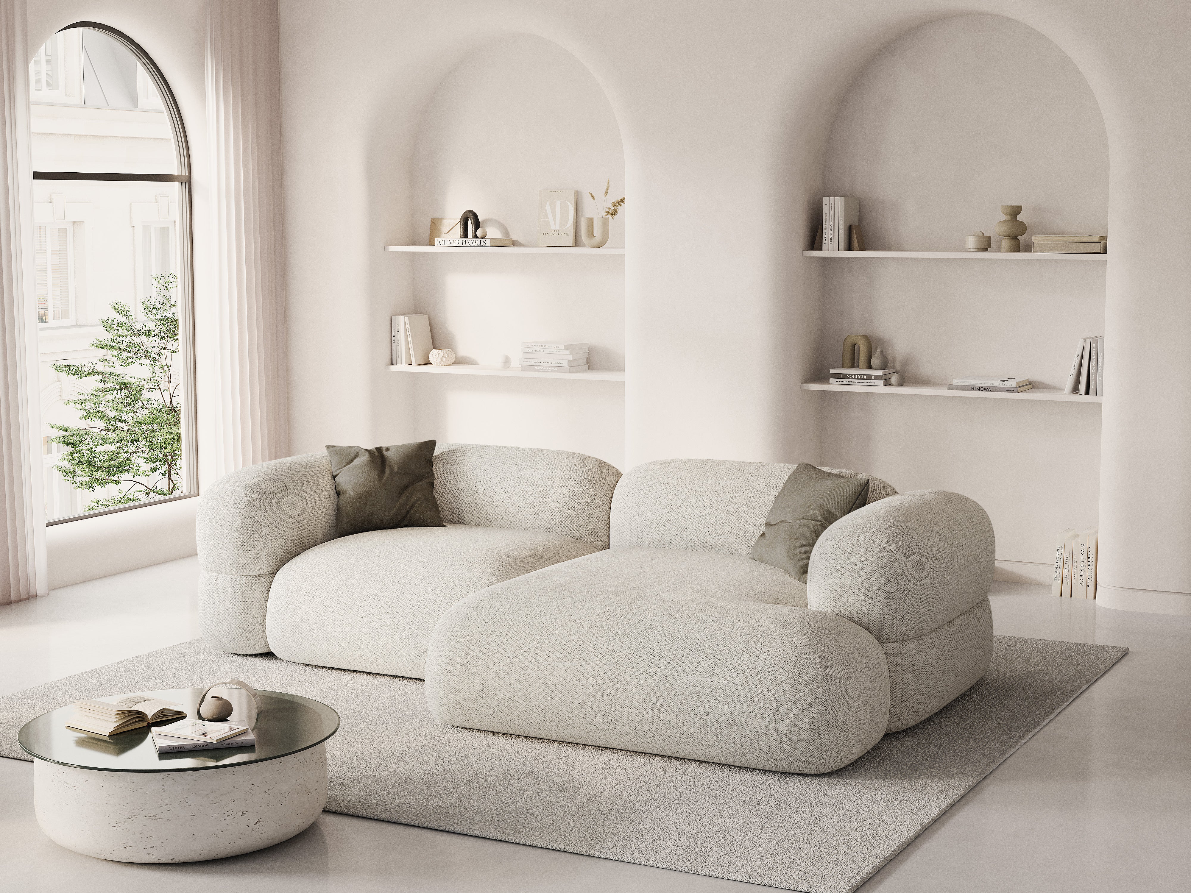 Right-sided corner sofa ROGER beige chenille