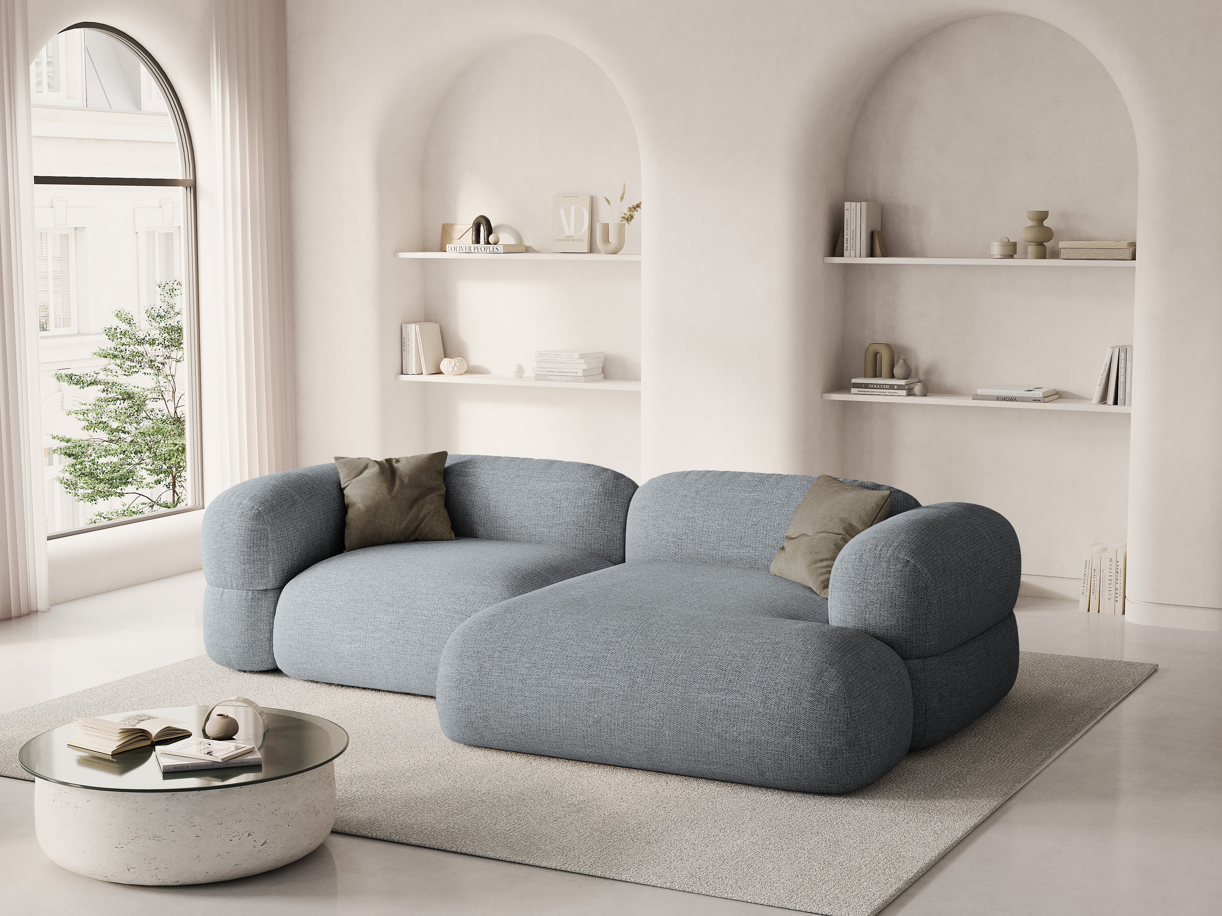 Rechtsseitige Eckcouch ROGER graues Chenille