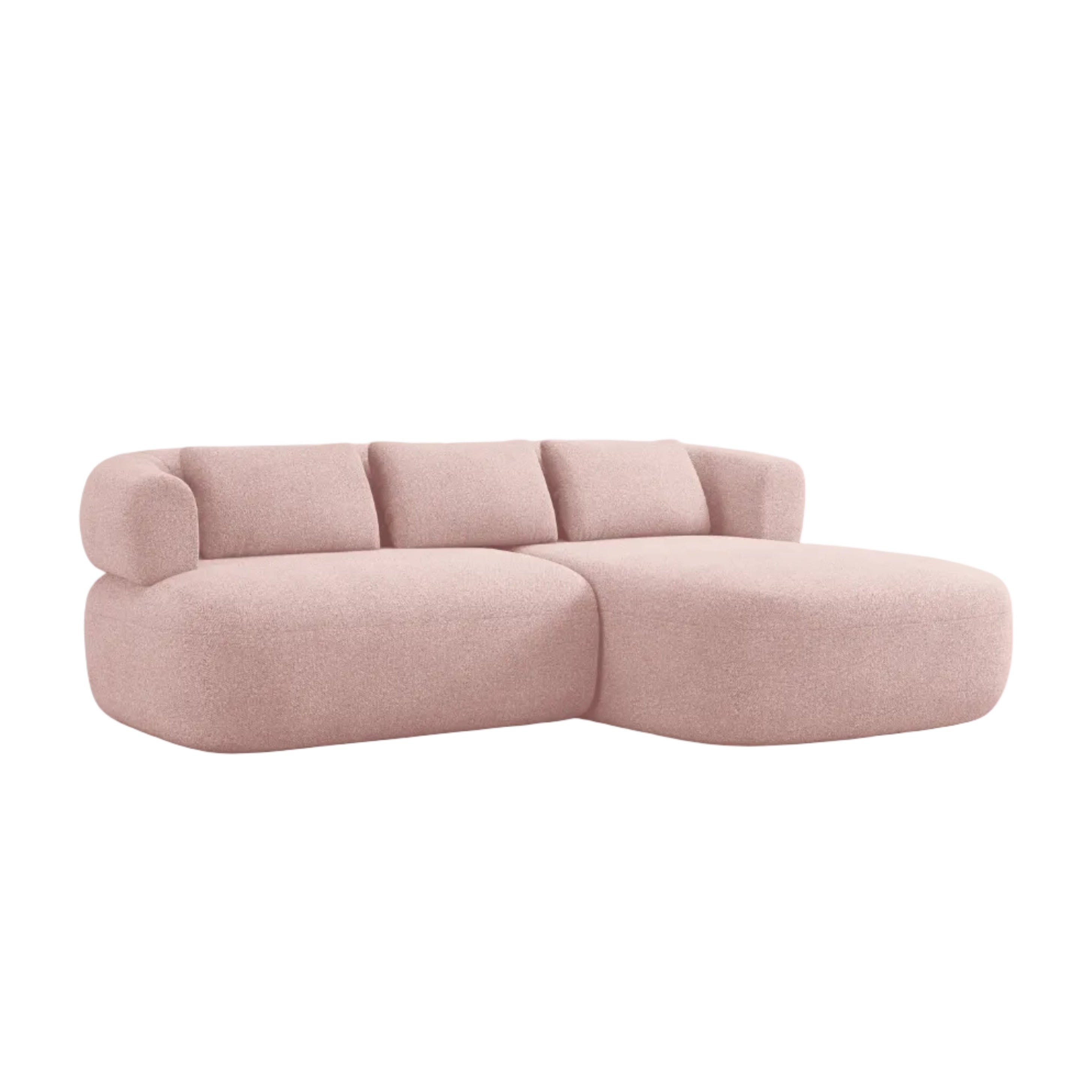 Zweisitzer-Ecksofa rechts ALDRIN in pudrigem Rosa Boucle
