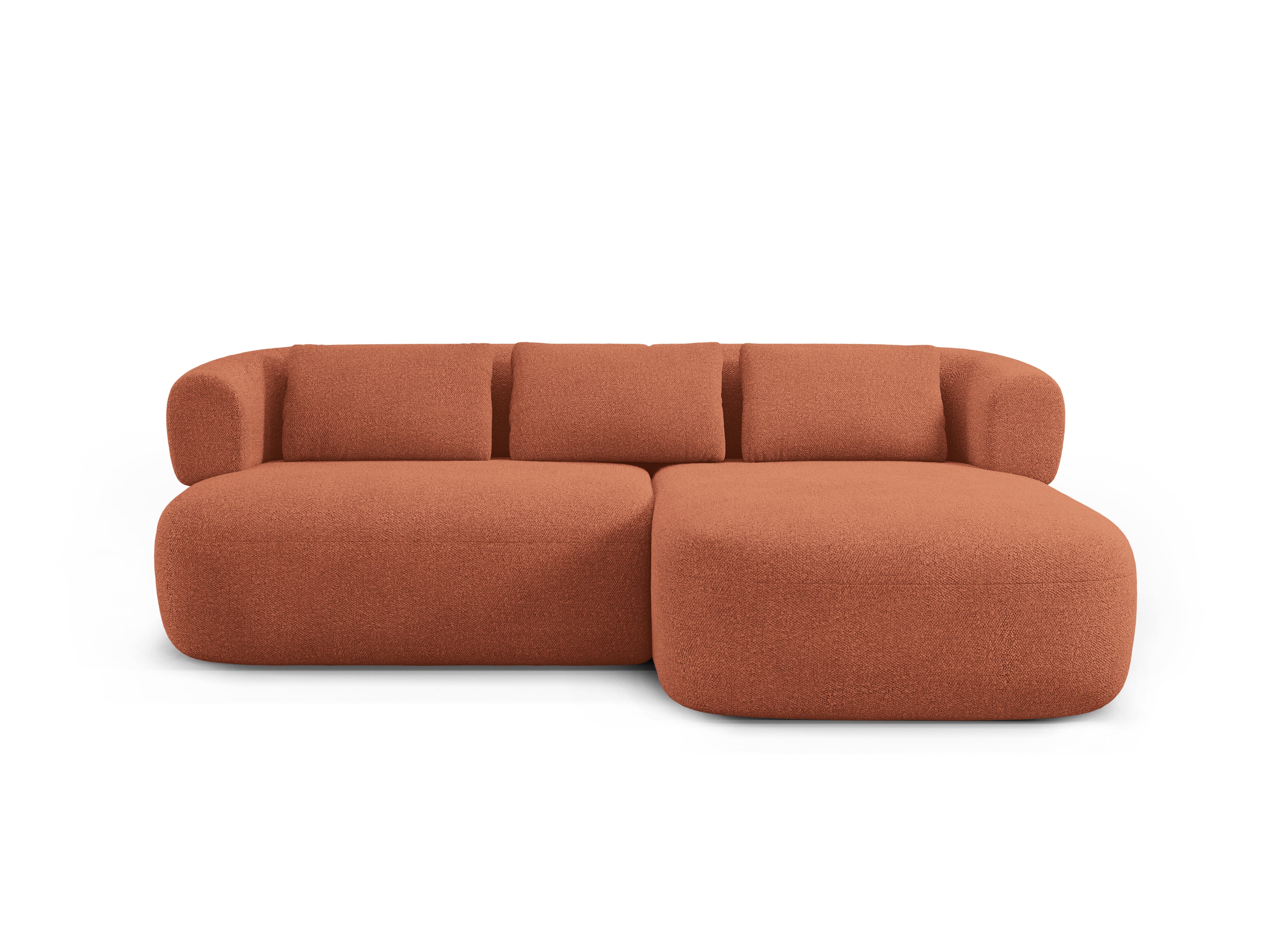 Zweisitzer-Ecksofa ALDRIN, rechtsseitig, in Ziegel-Boucle.