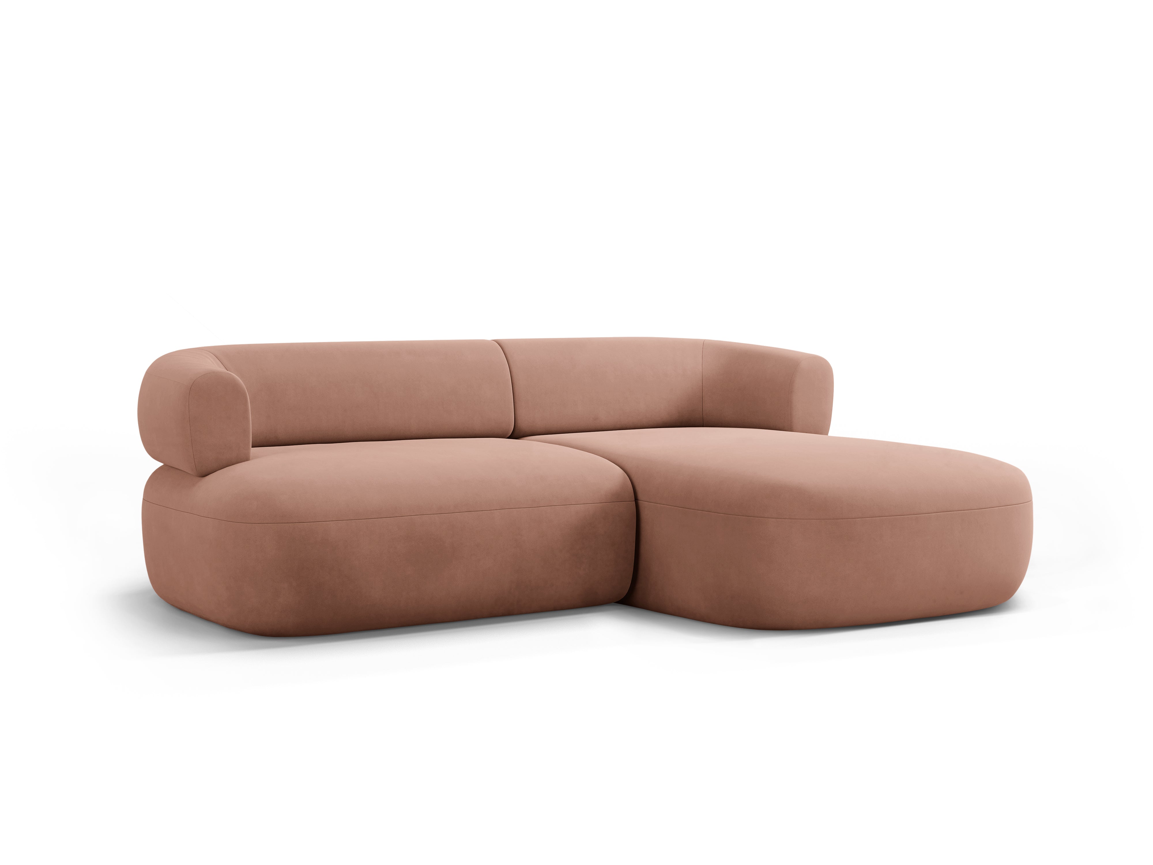 Samt-Ecksofa für zwei Personen, rechtsseitig, ALDRIN in Rosa