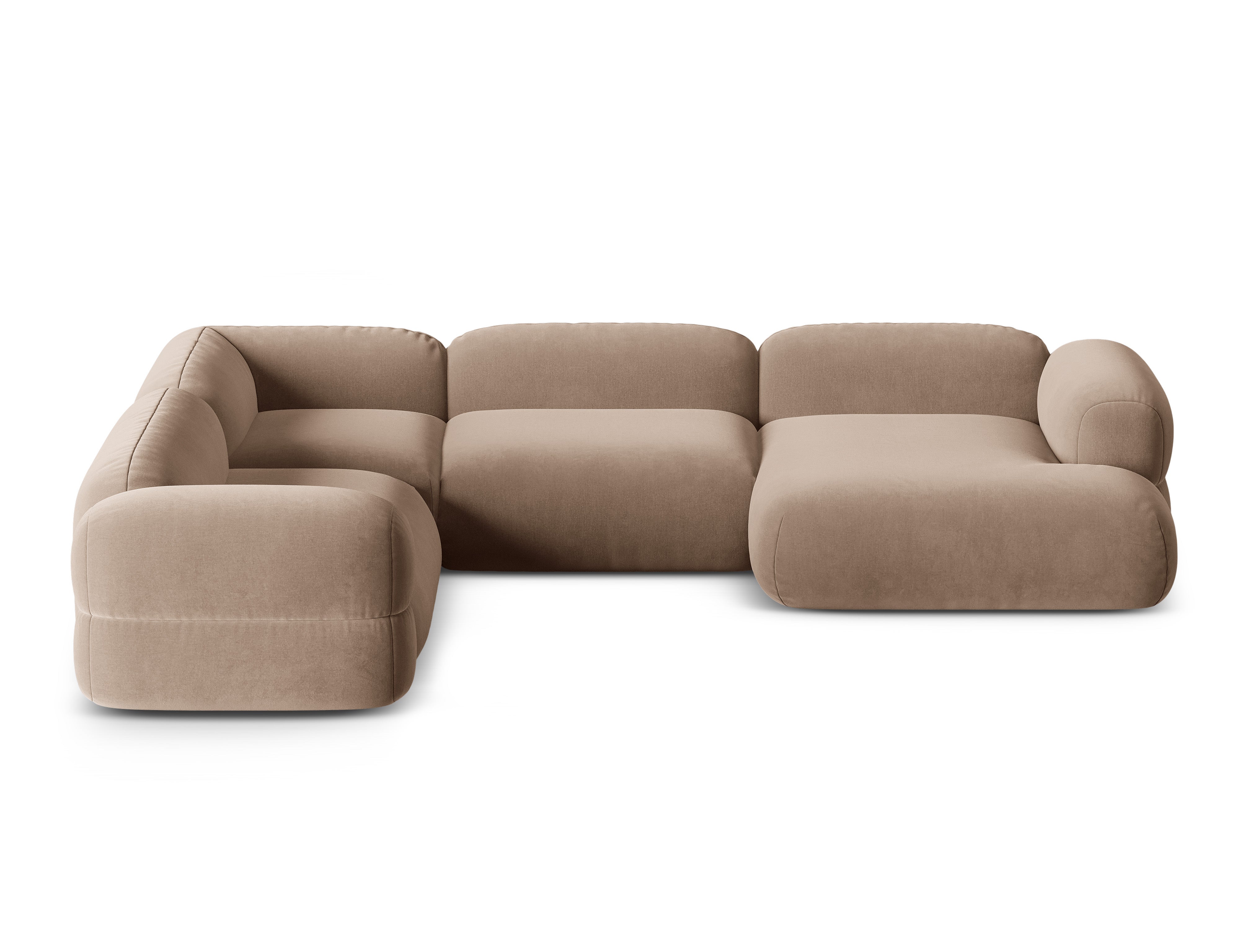 Samt-U-Form-Ecksofa links ROGER dunkelbeige