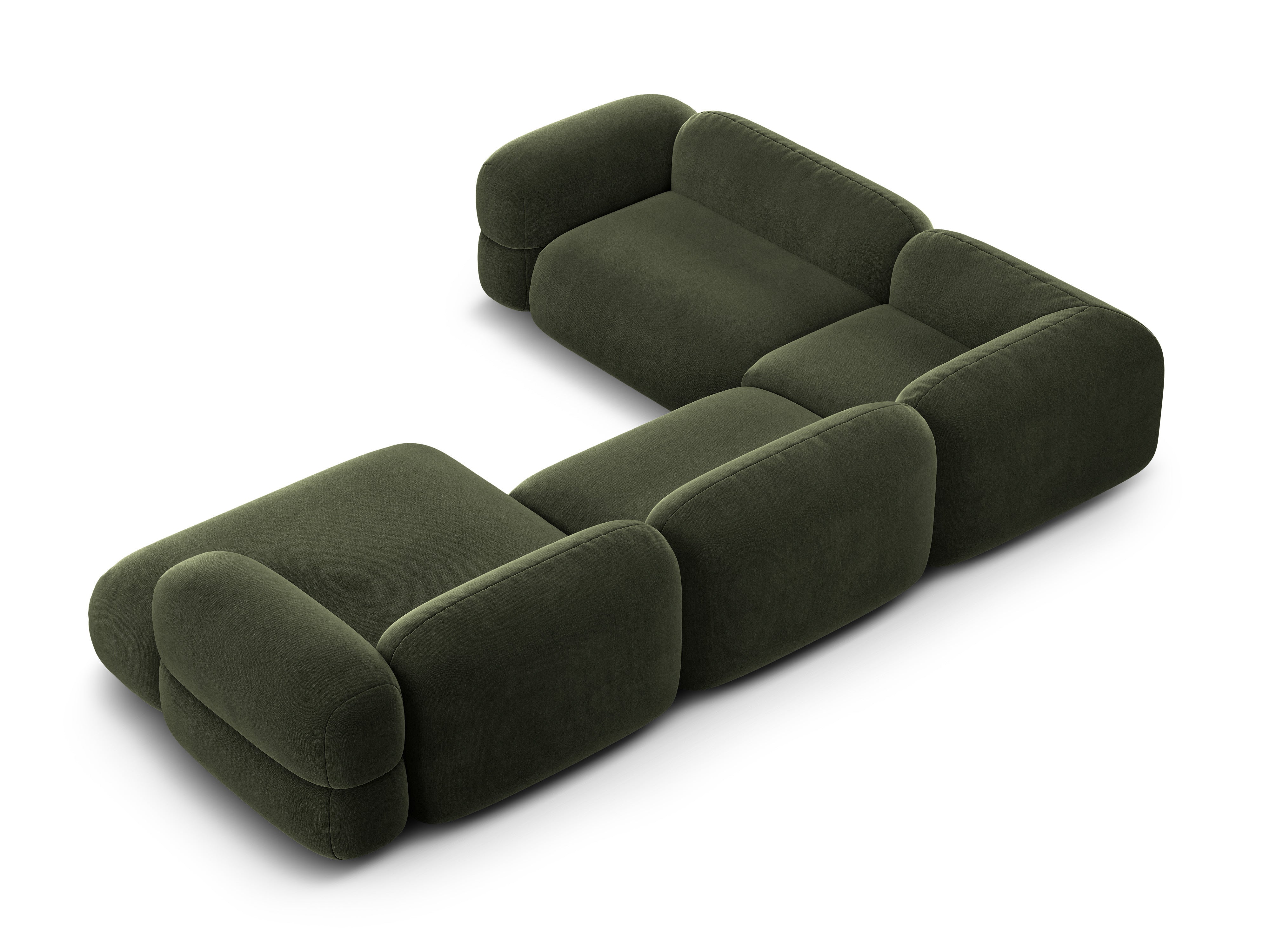 Left-facing U-shaped velvet corner sofa ROGER in olive green