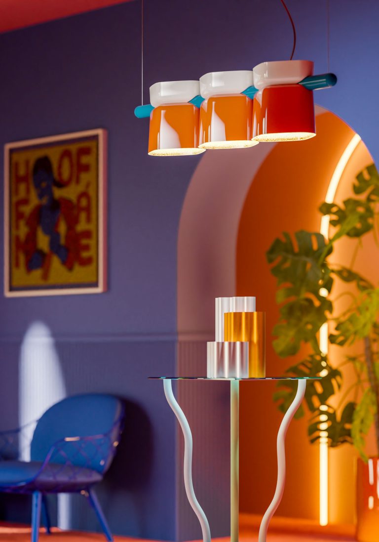 YAKITORI Keramik-Pendelleuchte creme mit gelb und orange 