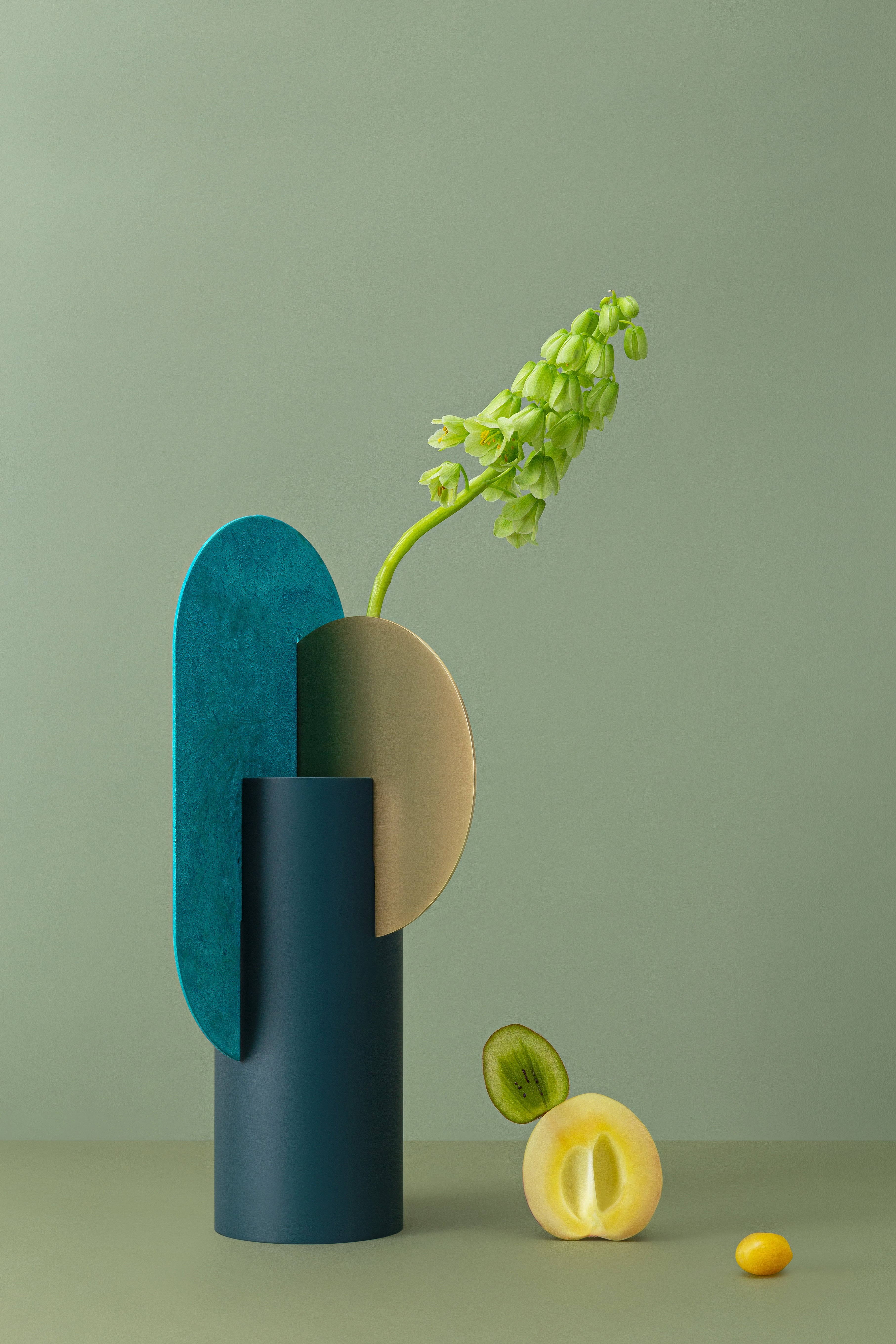 YERMILOV Vase - NUMBERED EDITION green with brass and oxidized copper