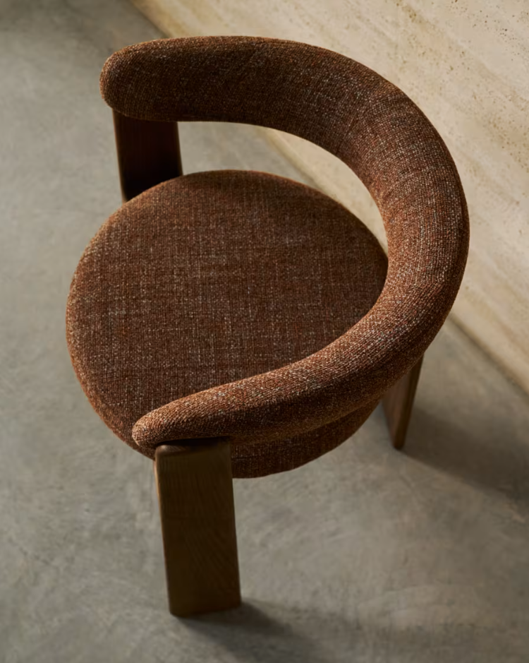 Granite Armchair with Armrests, Brown Chenille with Dark Ash Base