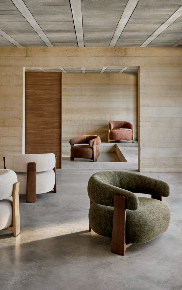 Sessel GRANITE braunes Chenille mit dunklem Eschenfuß