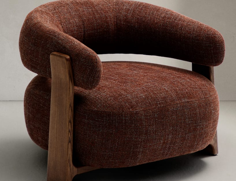 Sessel GRANITE braunes Chenille mit dunklem Eschenfuß