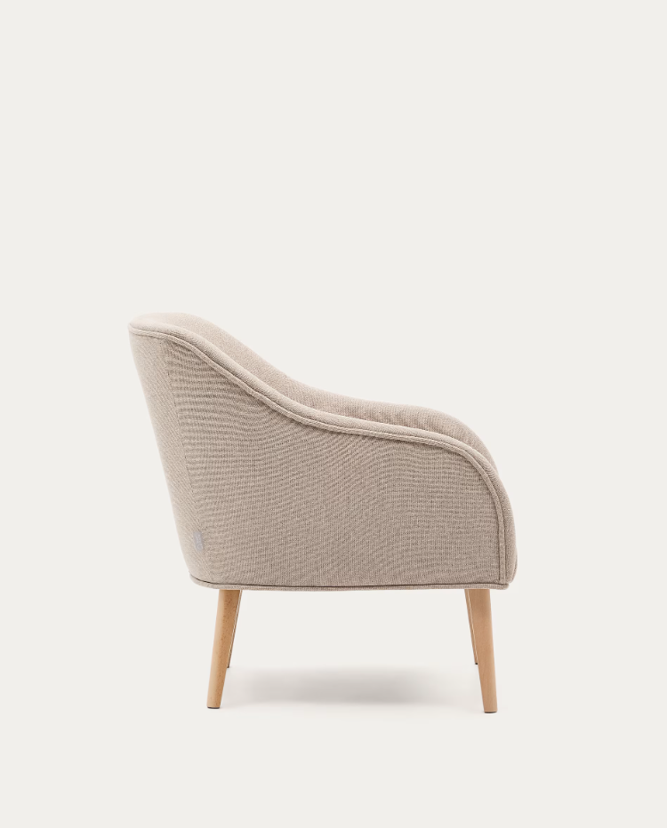 Beige BOBLY Armchair with Wooden Base