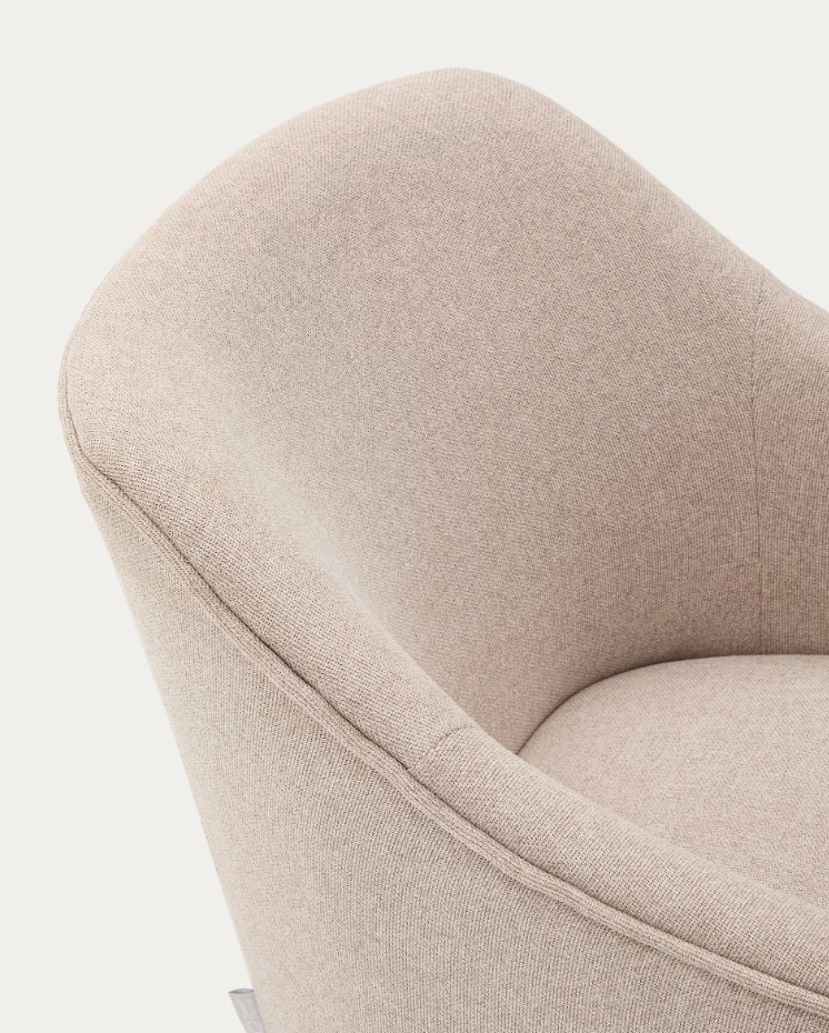 Beige BOBLY Armchair with Wooden Base