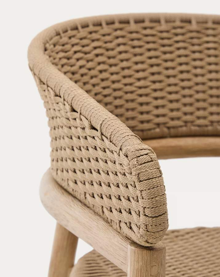 Arinella external chair solid acacia wood with a beige rope