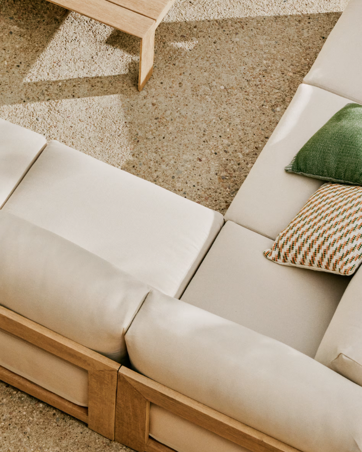 Outdoor Corner Sofa AMBRA Acacia Wood with Cream Seat