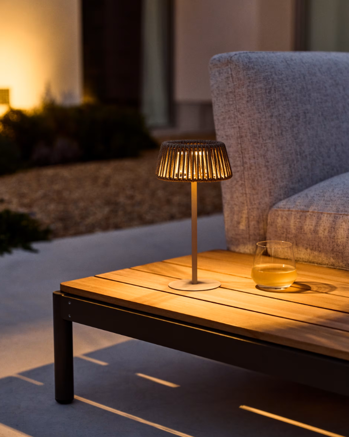 Portable lamp aldet brown-gray rope