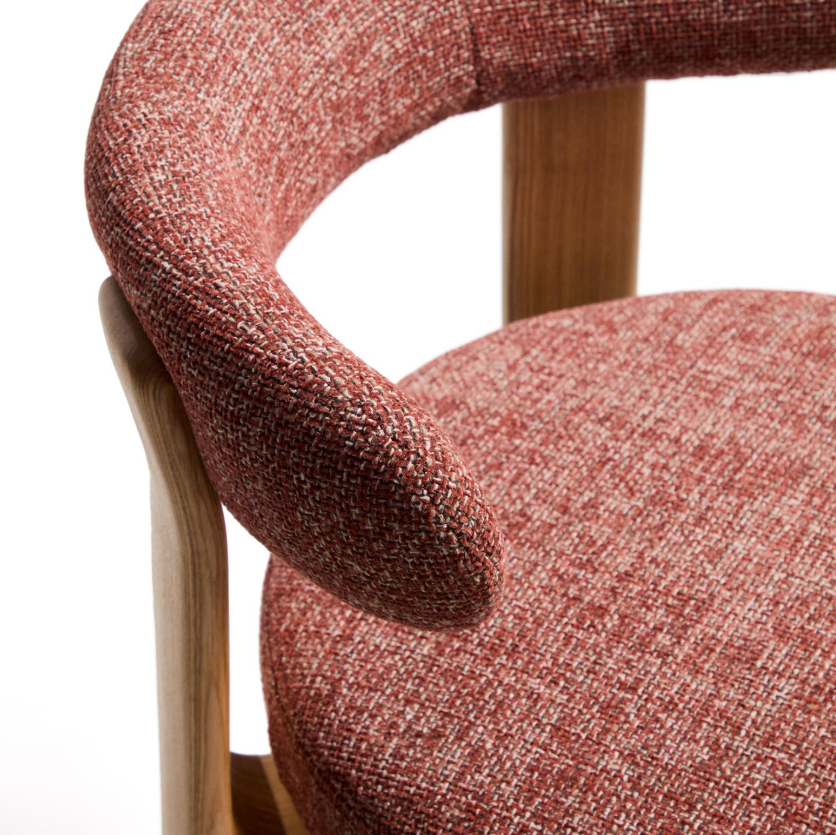 GRANITE roter Chenille-Hocker mit Eschengestell