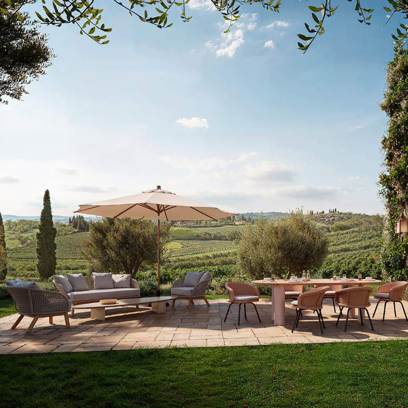 Sofa für den Außenbereich TRINITY cremefarben mit Holzgestell