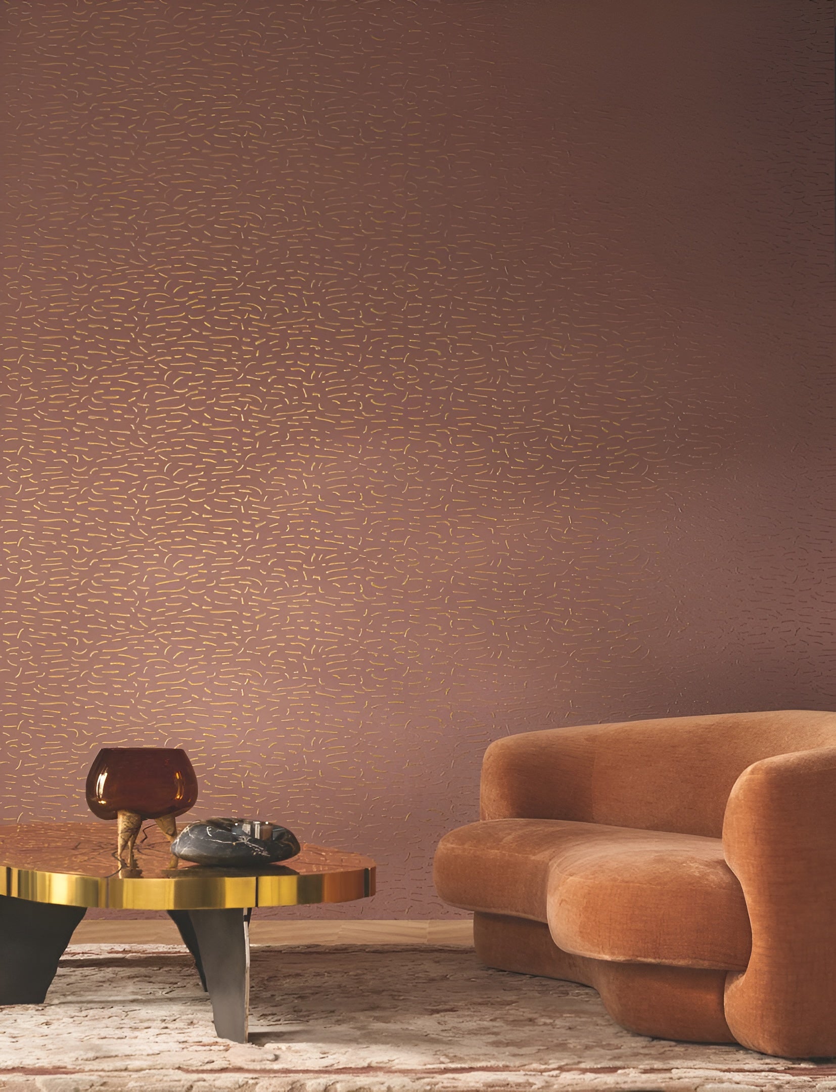 Structural wallpaper with metallic pattern LUMÉIS - SIENNE BRULÉ CUIVRÉ copper with gold