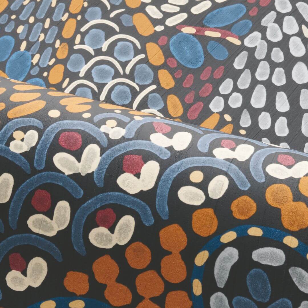 Tapete mit Pflanzenmotiv TALAVERA - MARINE OCLE blau mit Orange
