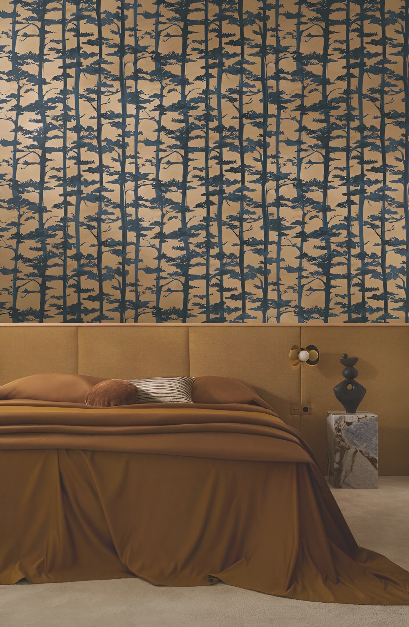 Strukturierte Tapete mit orientalischem Pflanzenmotiv AME - DORÉ/ENCRE navyblau mit dunkelbeige