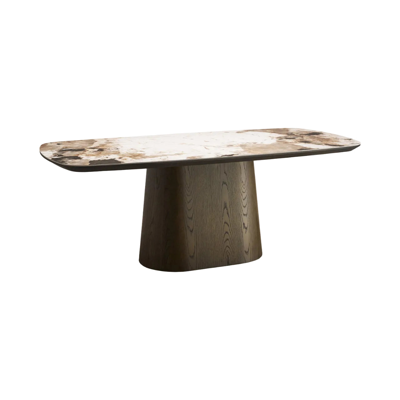 LANGFORD Dining Table Brown Oak Veneer with Beige Ceramic Top