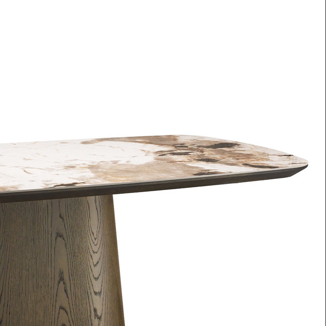 LANGFORD Dining Table Brown Oak Veneer with Beige Ceramic Top
