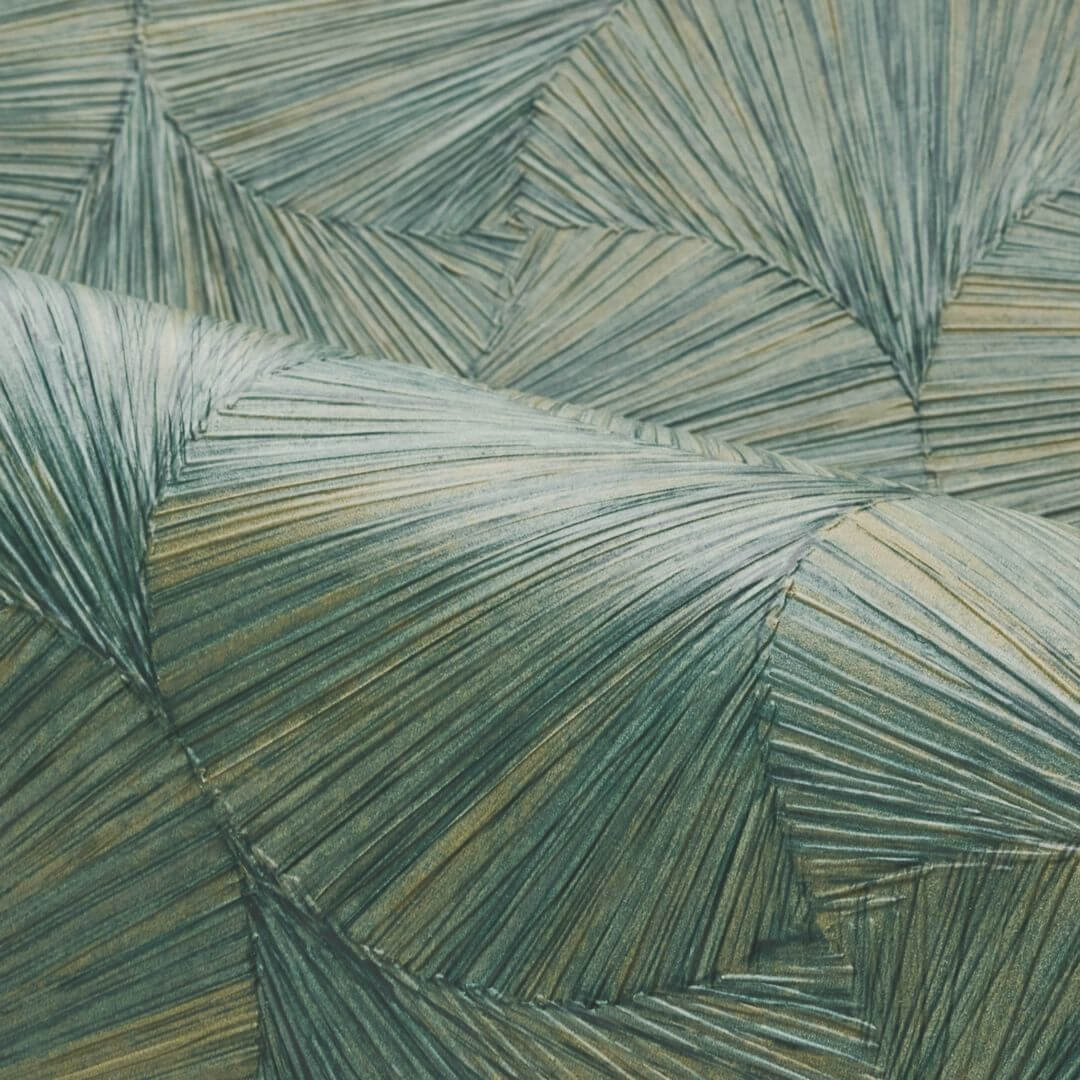 Geometric Textured Wallpaper with Leaf Plant Motif LOMBOK - ÉMERAUDE Emerald