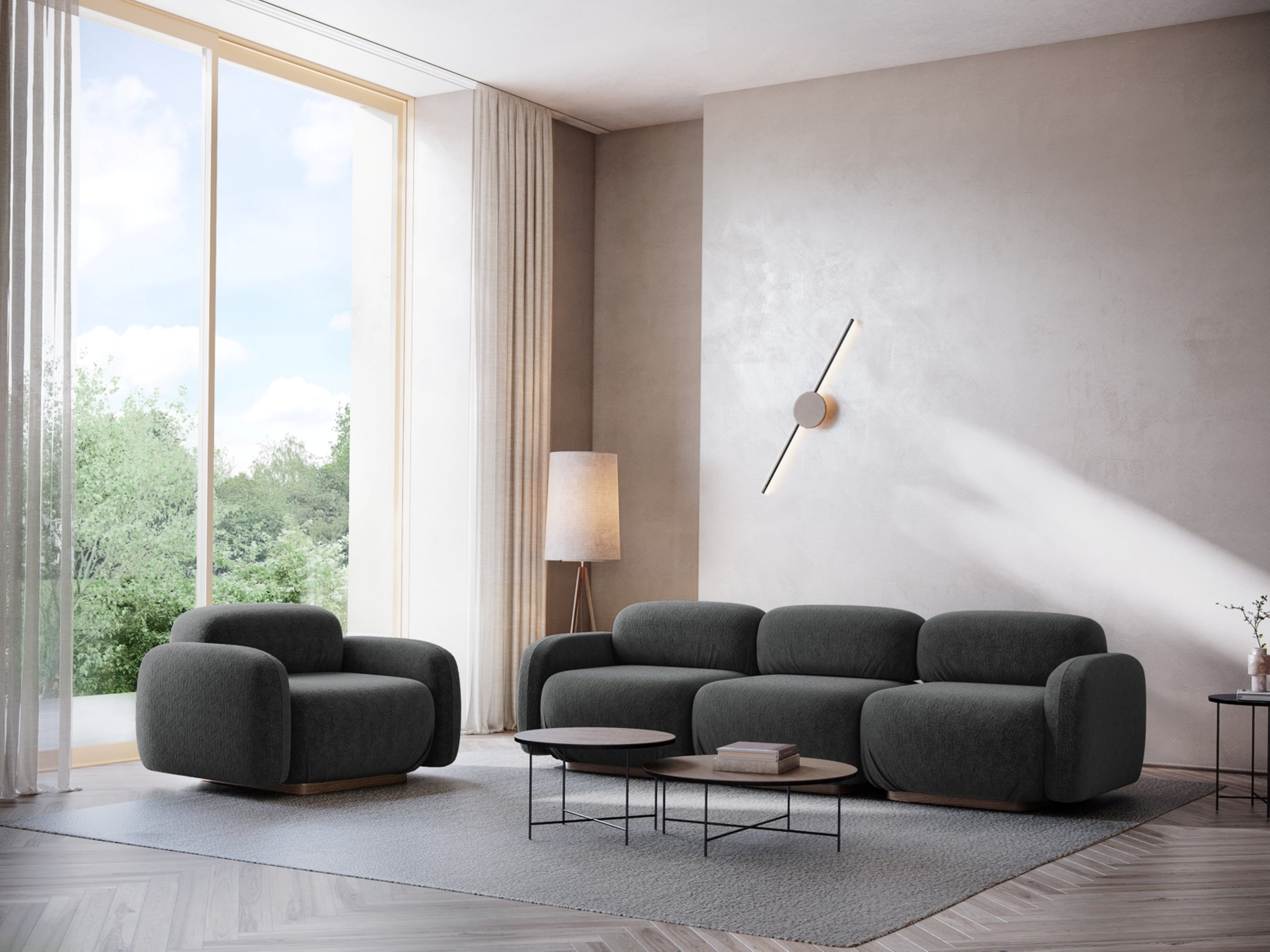 Modulares 3-Sitzer Sofa AILANI graues Boucle