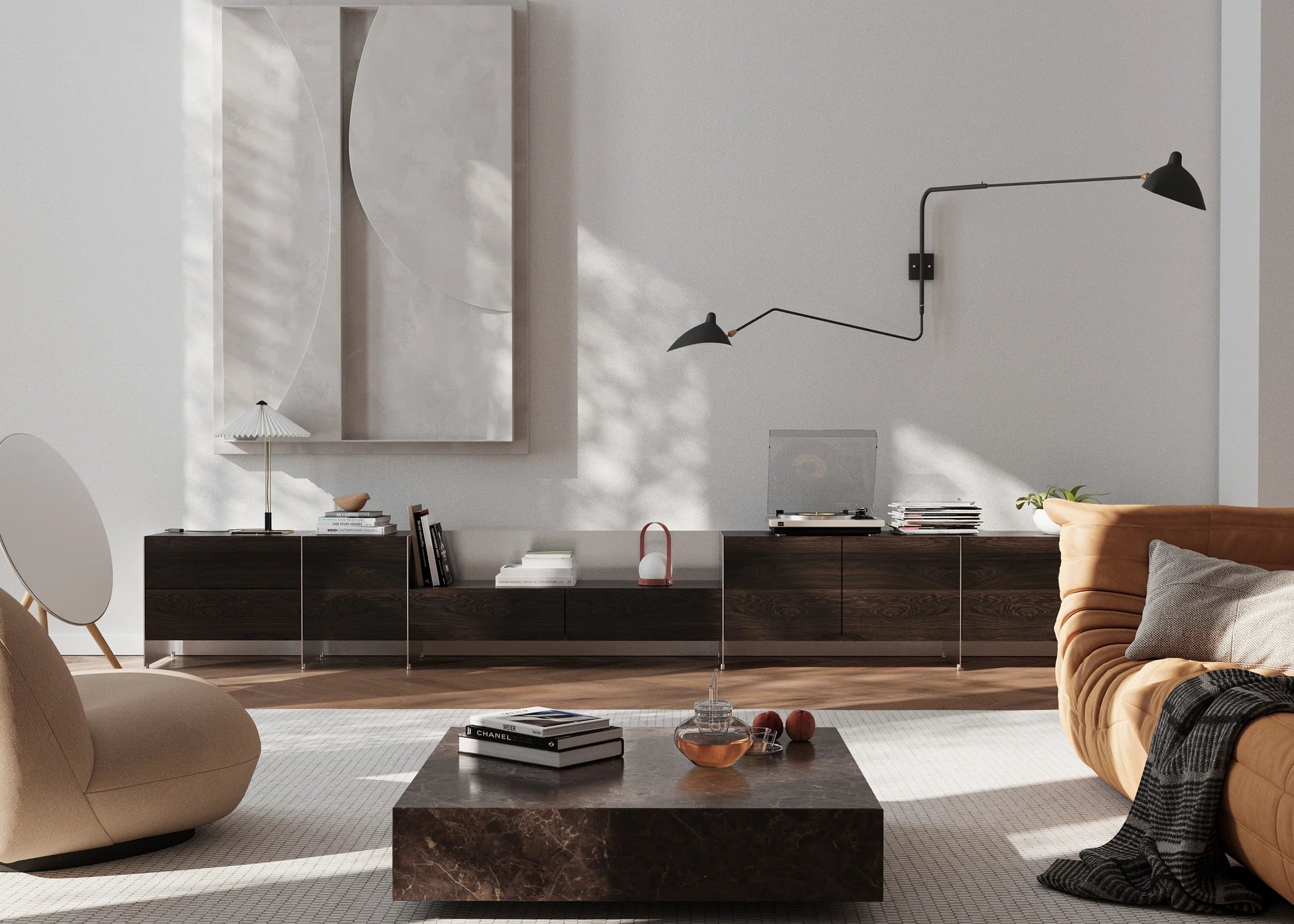 Modular Cabinet ALOOX 3 Dark Oak Wood with Aluminum Finish