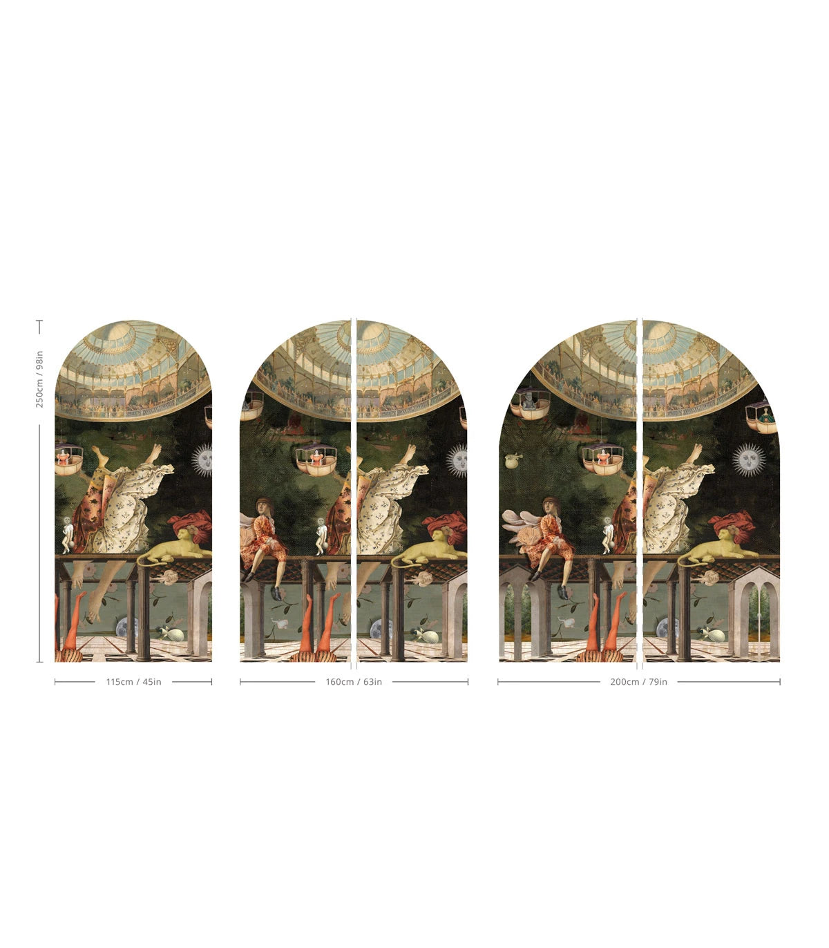 Non-woven arch-shaped mural CAROUSEL green with gold