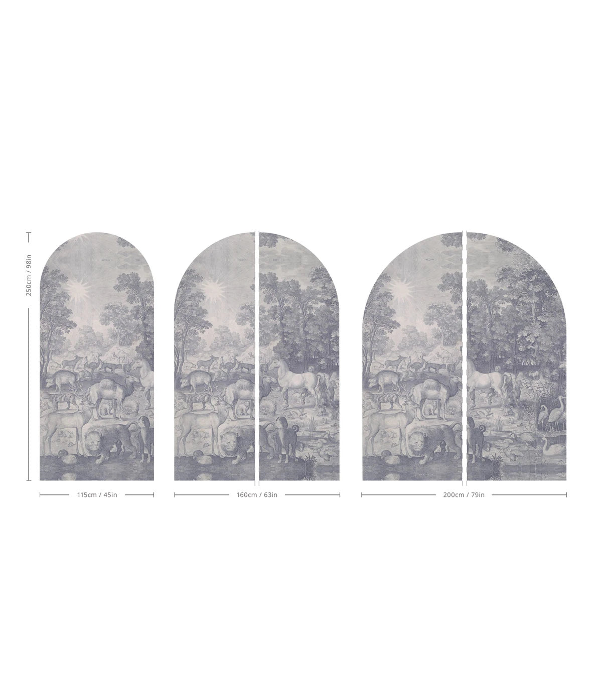 Vlies-Tapete in Bogenform FAUNA FRESCO gedämpftes Blau