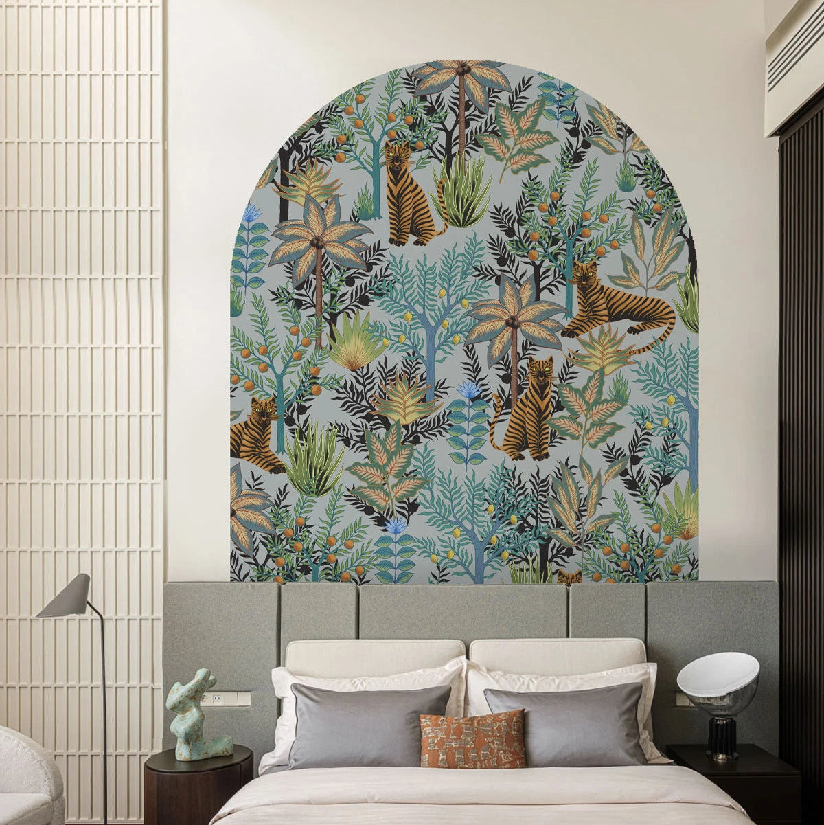Arch-shaped mural with animal motif GOLD TIGERS light blue