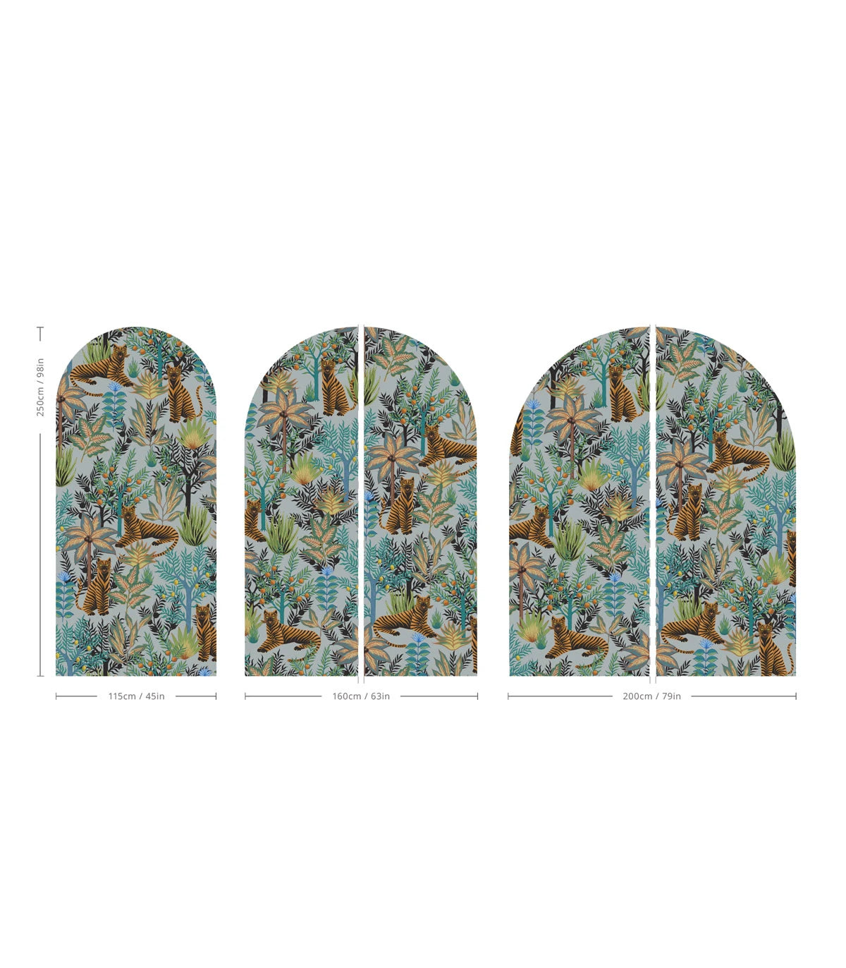 Arch-shaped mural with animal motif GOLD TIGERS light blue