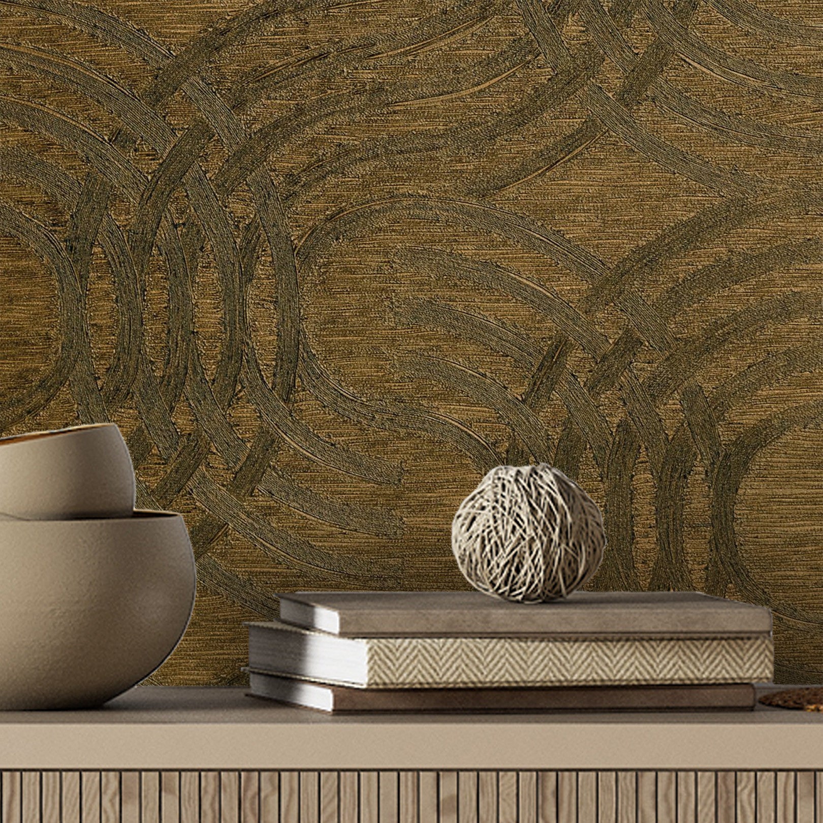 Metalltapete mit abstraktem Muster AURARIA - NOIR/DORE schwarz mit Gold