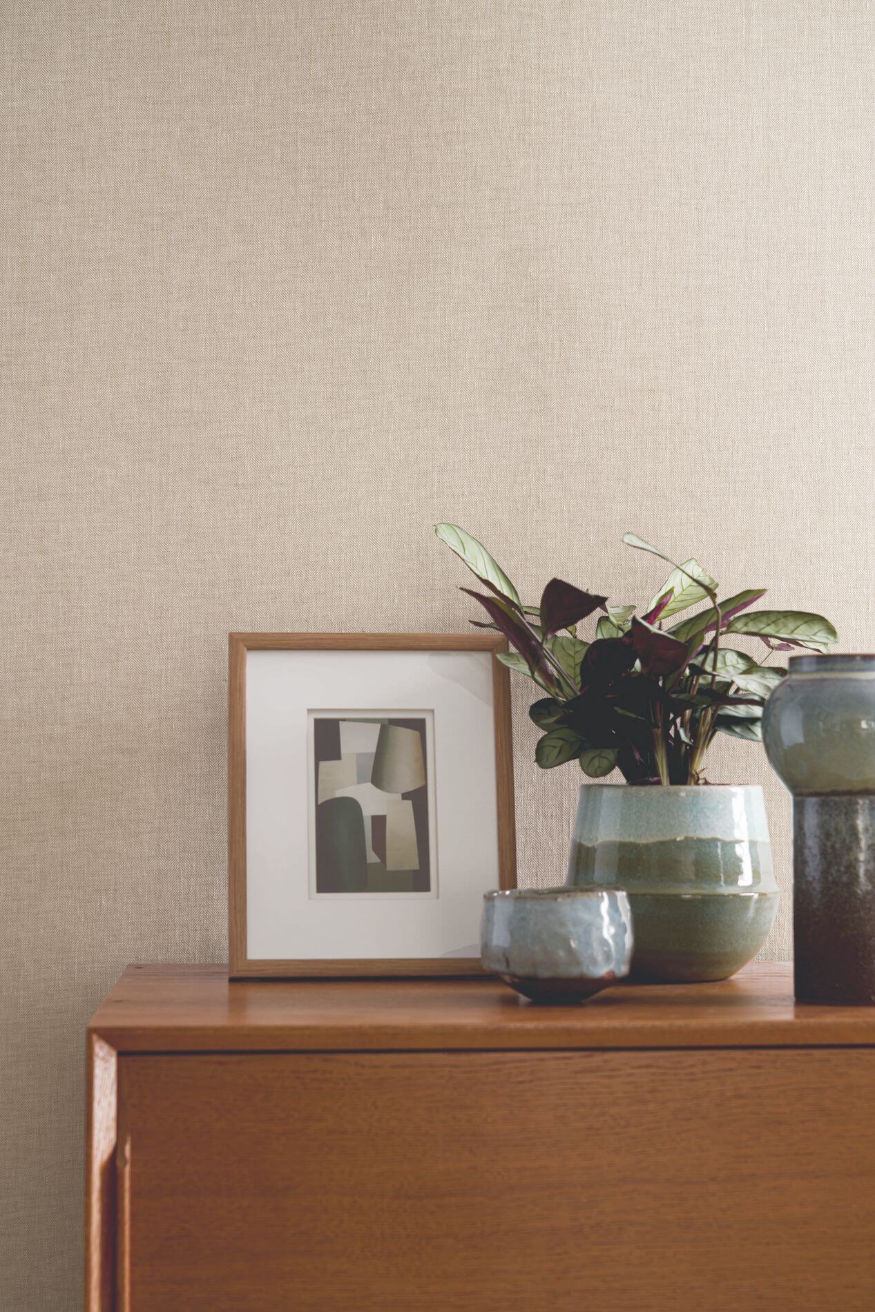 Strukturierte Textiltapete im Fischgrätmuster ELFE - IVORY Elfenbein