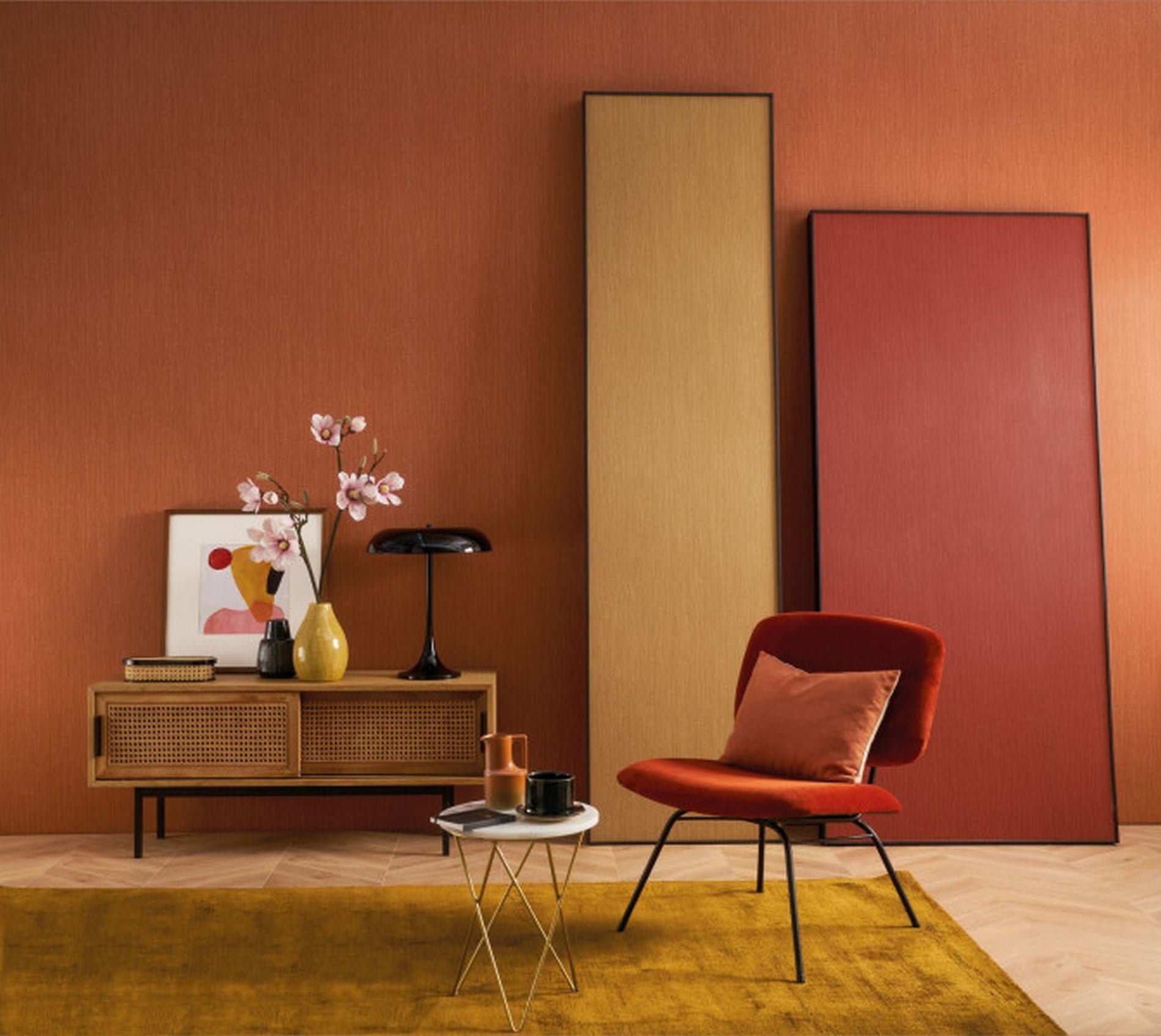 Structural wallpaper resembling linen canvas GOA - COTON powder pink