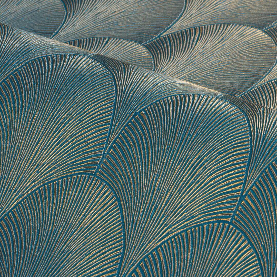 Metalltapete mit geometrischem Muster TOURMALINE - BLEU ROI/DORE blau mit Gold