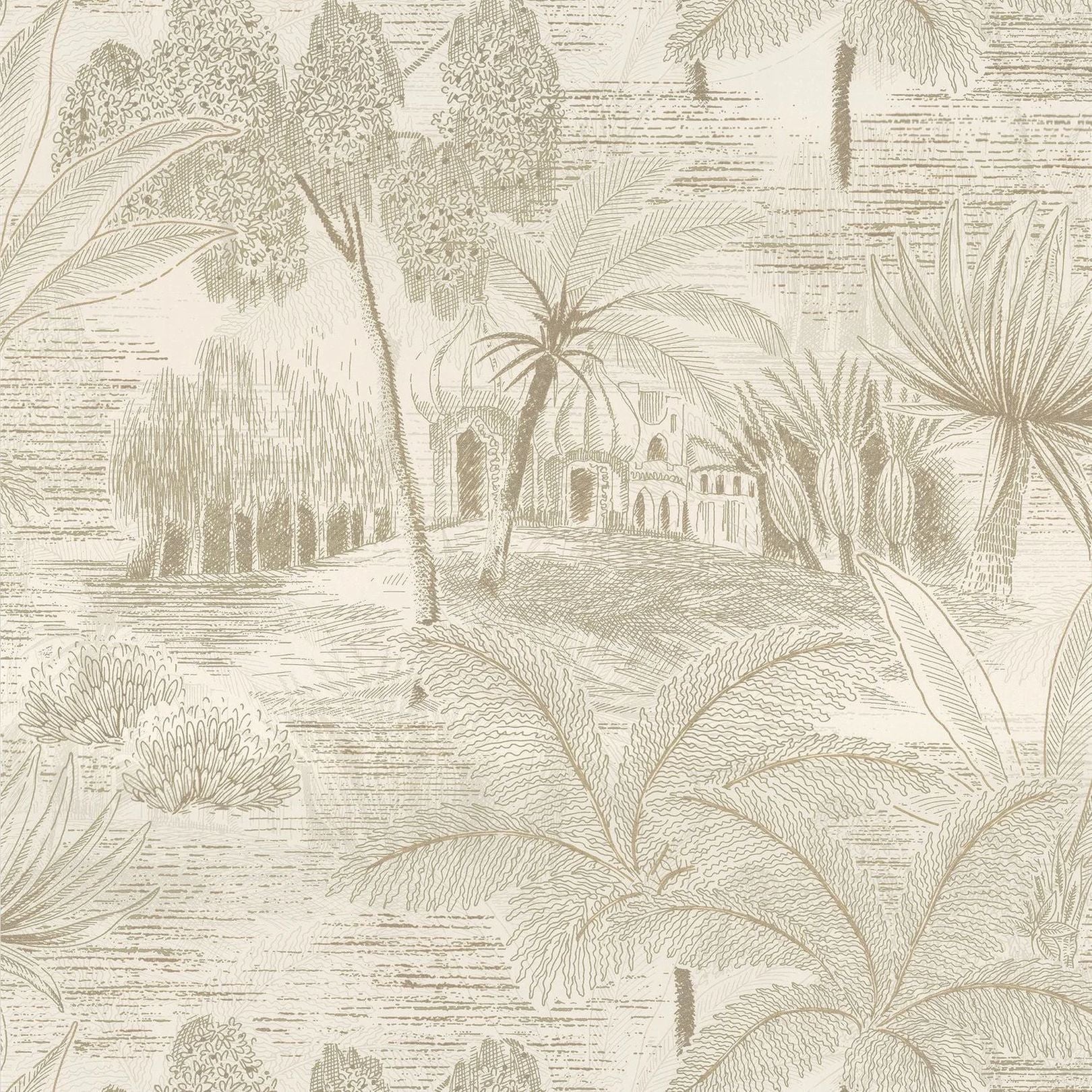 Landscape Wallpaper with Plant Motif BAHARIA - WHITE/GOLD