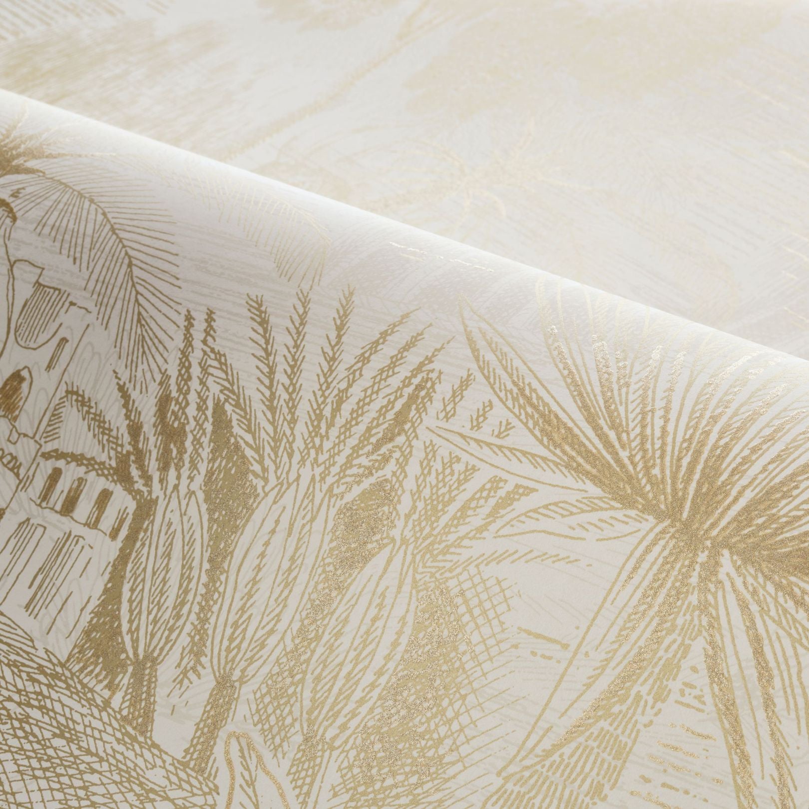 Landscape Wallpaper with Plant Motif BAHARIA - WHITE/GOLD