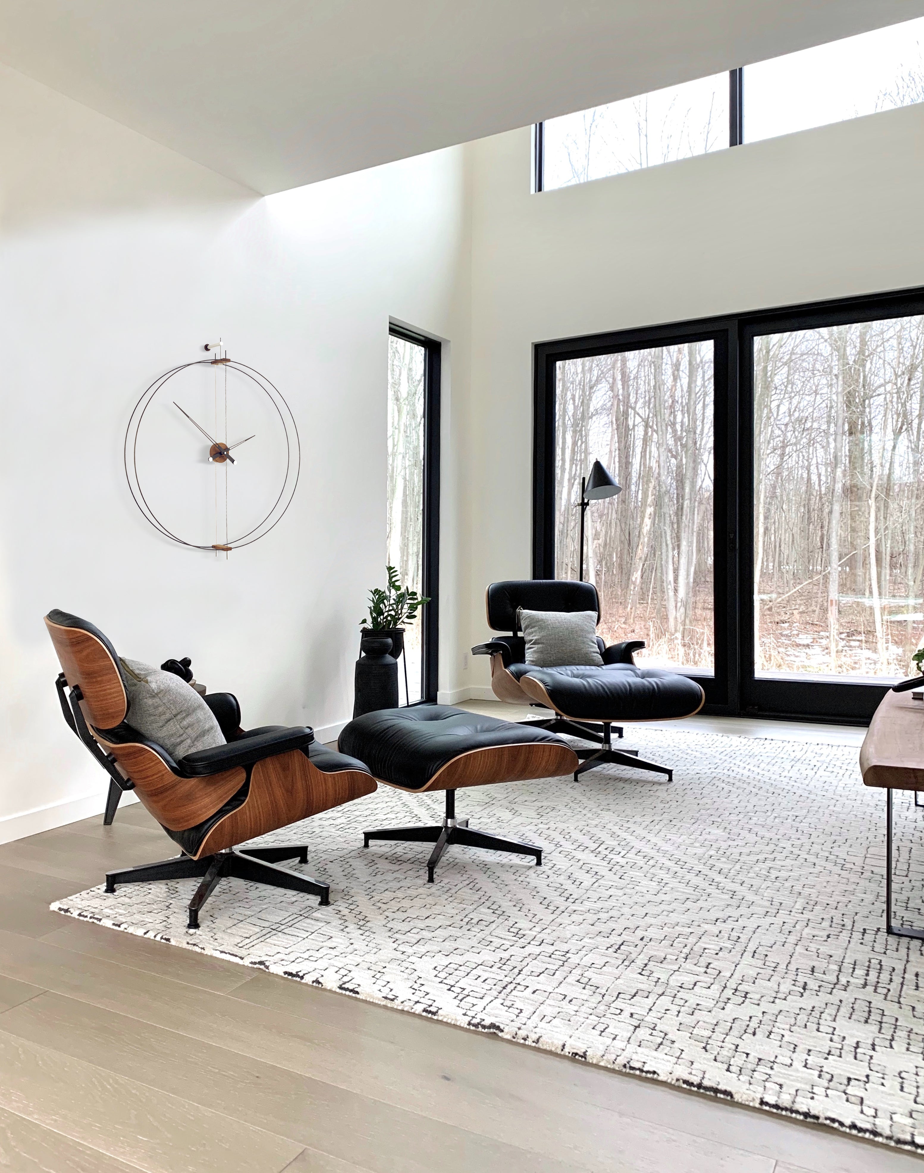 Wall Clock BARCELONA walnut wood with black and silver